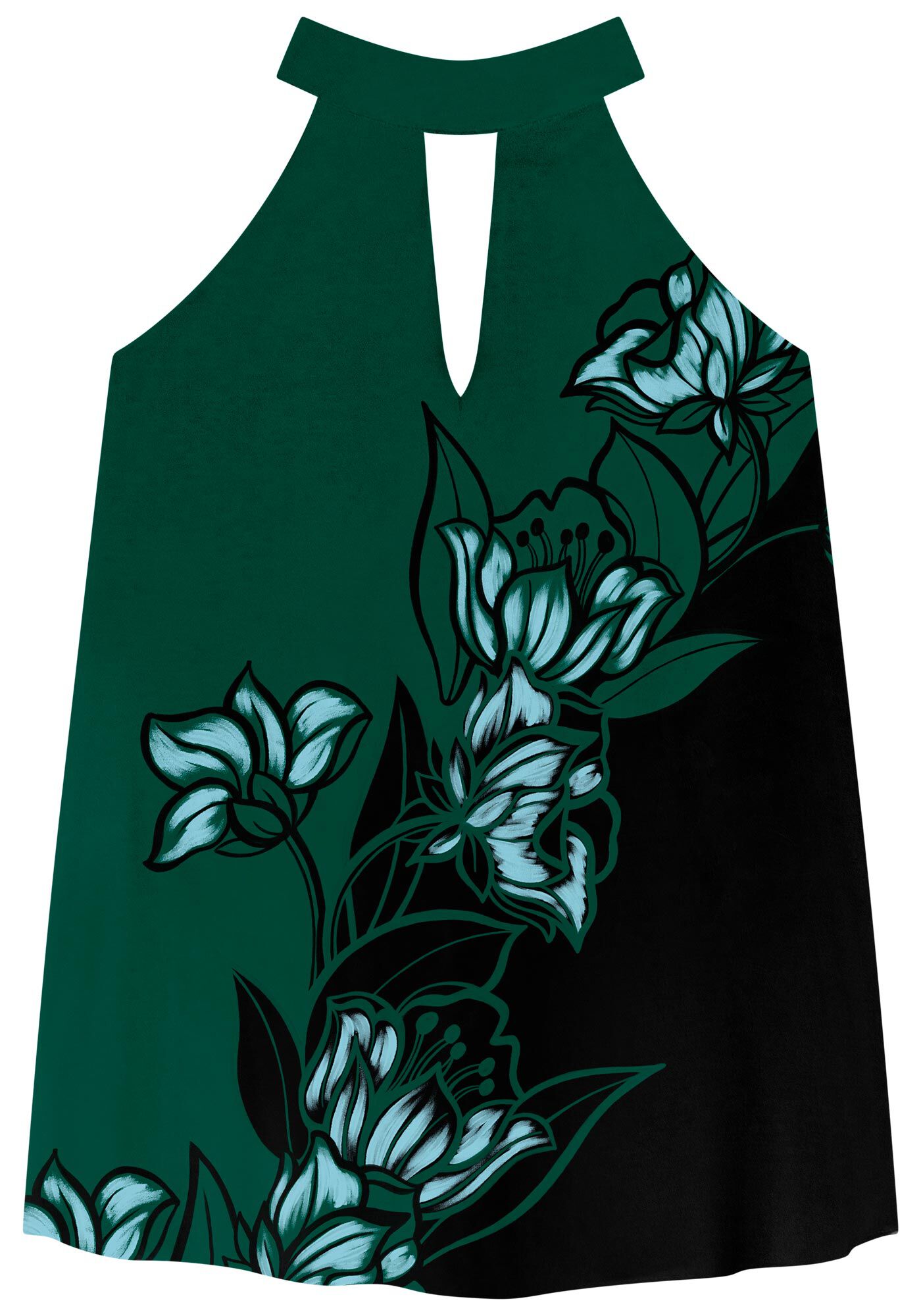 Blusa Alongada Estampada Sem Mangas Com Amarra&ccedil;&atilde;o, ANEMONE VERDE, large.