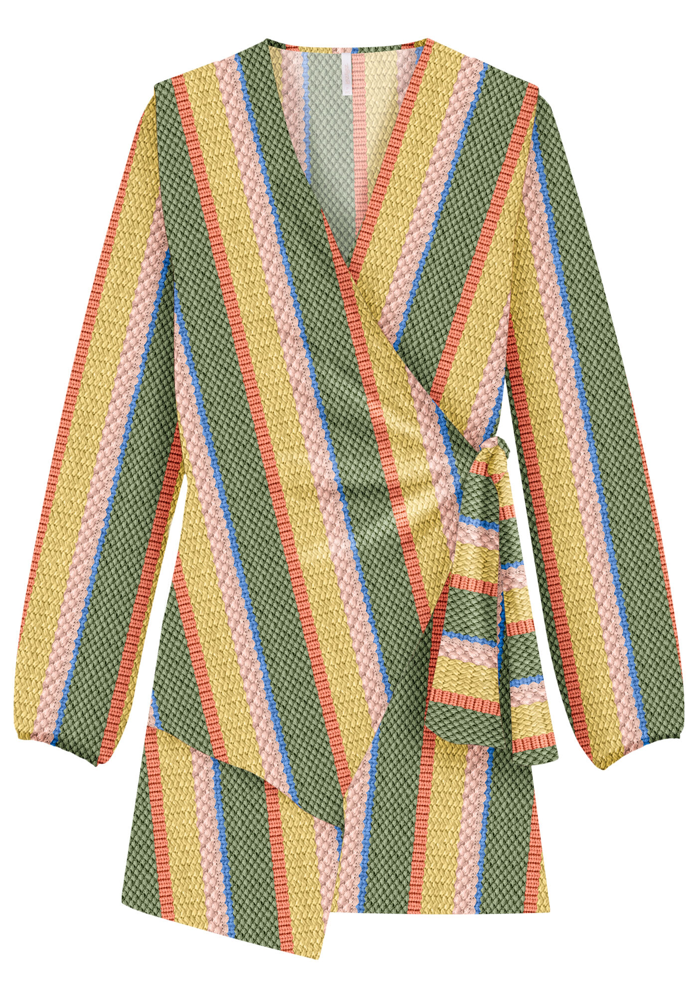 Vestido Transpassado em Viscose Listrado, , large.