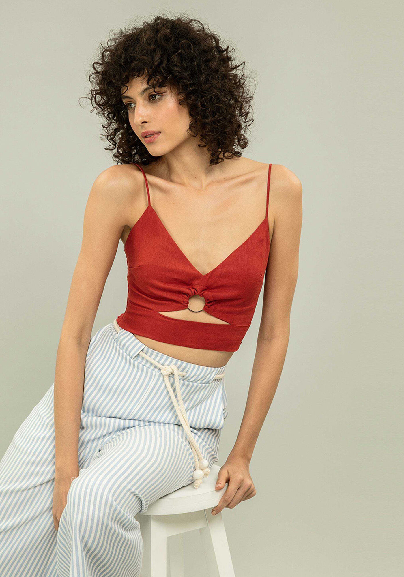 Blusa com Al&ccedil;as Cropped Linho, , large.