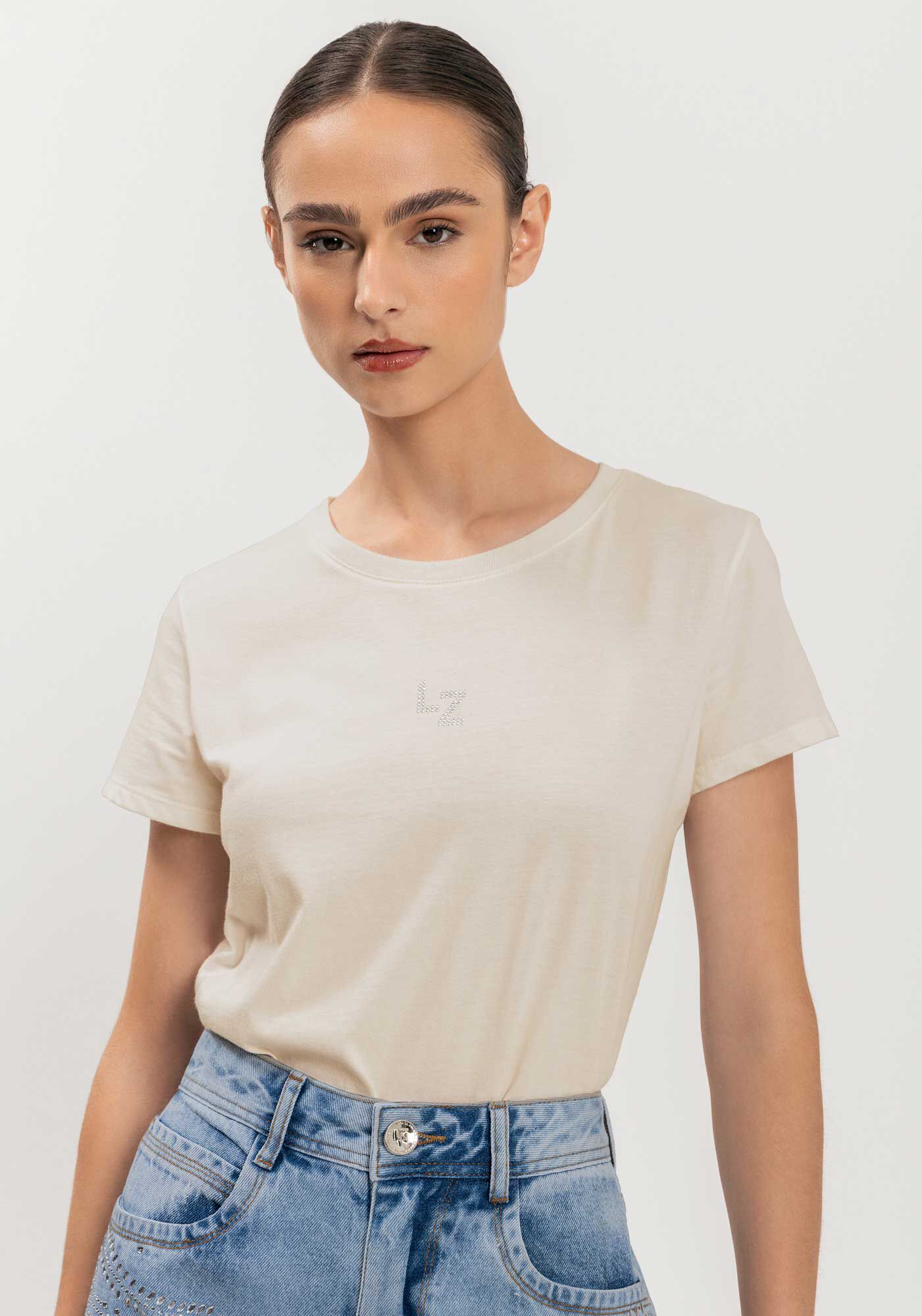Blusa T-shirt De Mangas Curtas Em Algod&atilde;o Com Assinatura, , large.