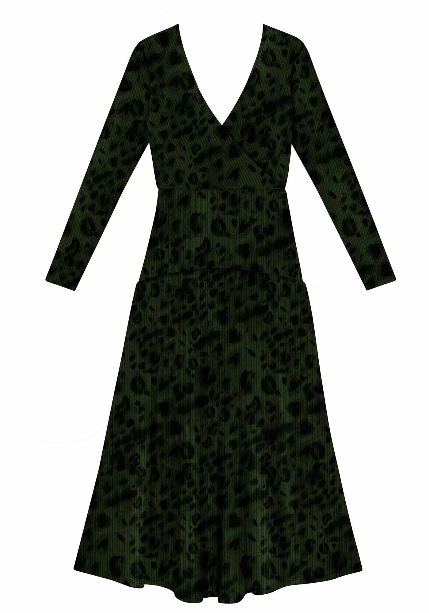 Vestido Midi Manga Longa com Decote Transpassado, , large.