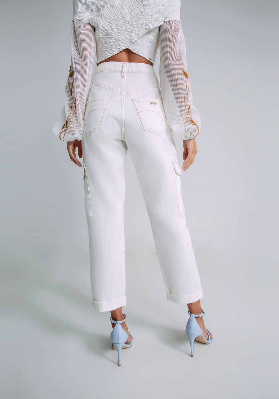 Calça Jeans Reta Cropped, OFF WHITE, large.