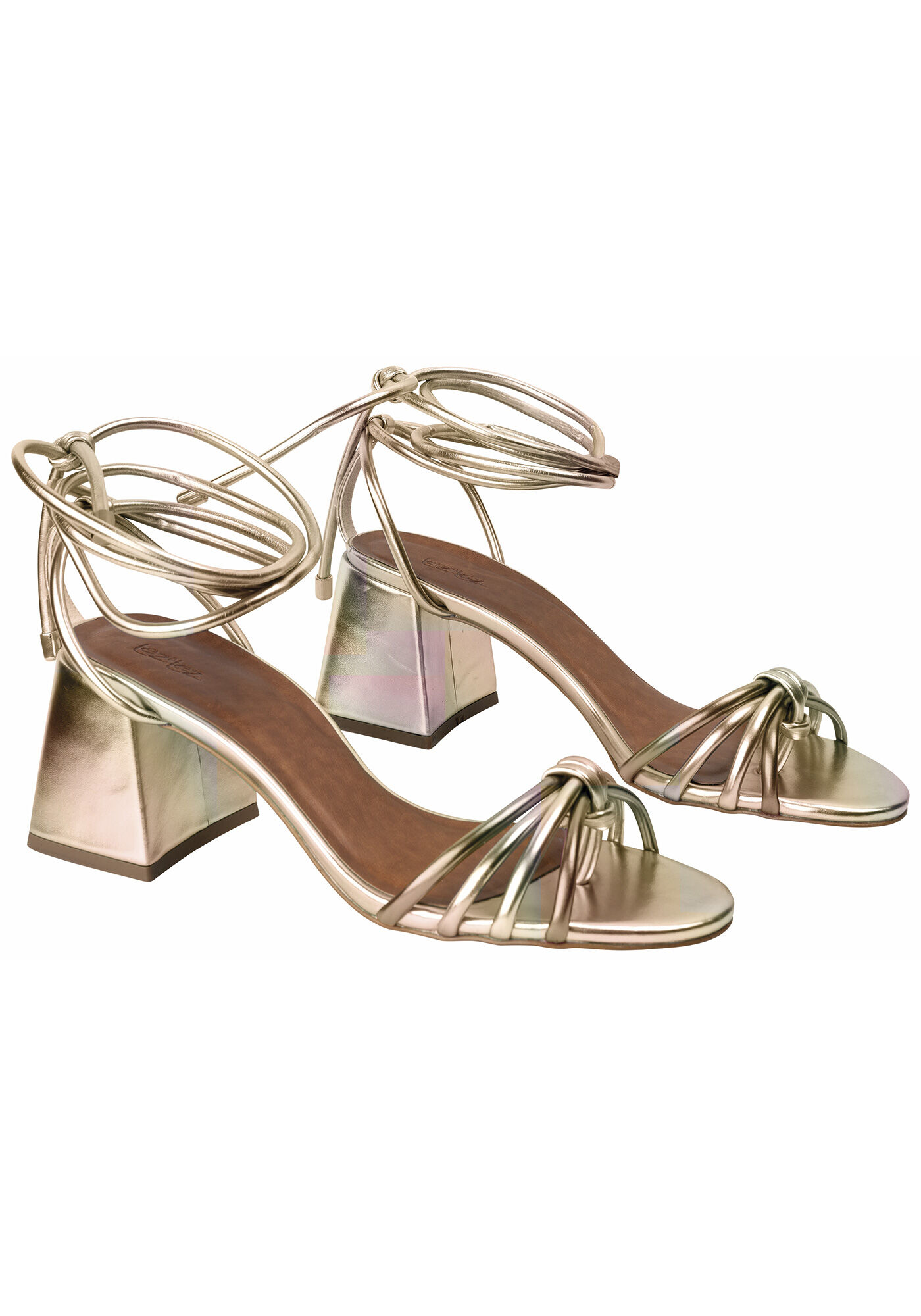 Sand&aacute;lia Salto Flare Metalizado com Amarra&ccedil;&atilde;o, , large.