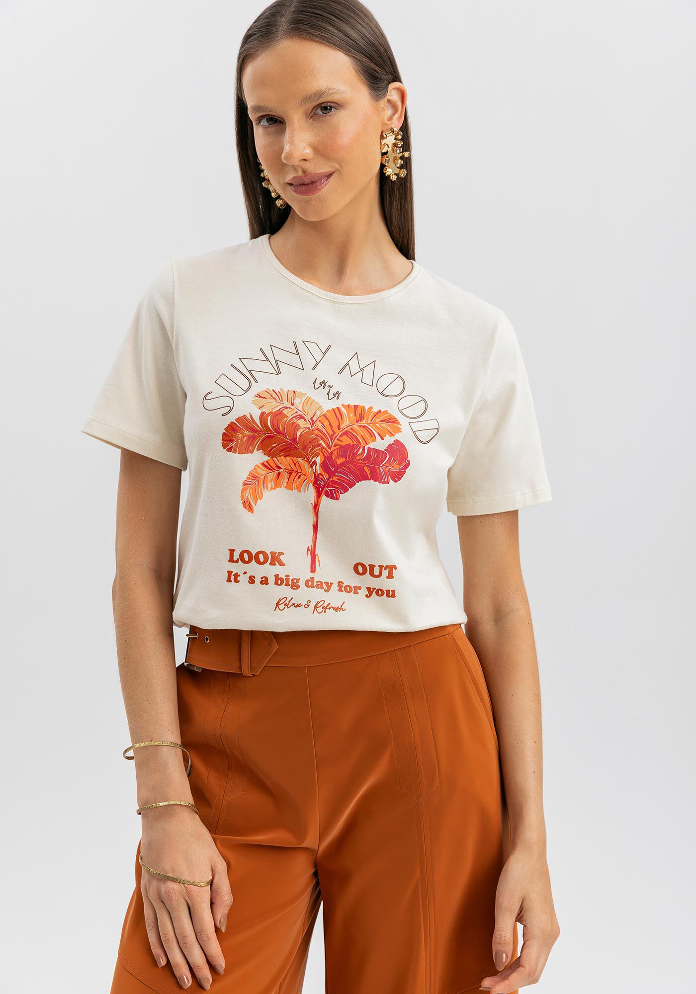 Blusa T-shirt Com Estampa Local Em Malha Penteada De Algod&atilde;o, , large.