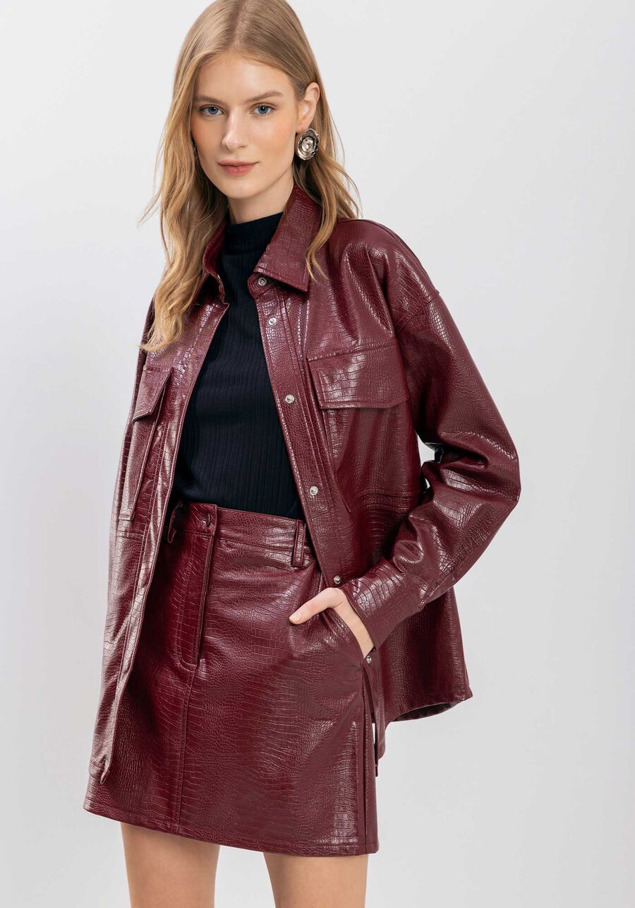 Saia Curta Com Cintura Média E Bolsos Em PU Croco, . Saia Curta Com Cintura Média E Bolsos Em PU Croco, , large.