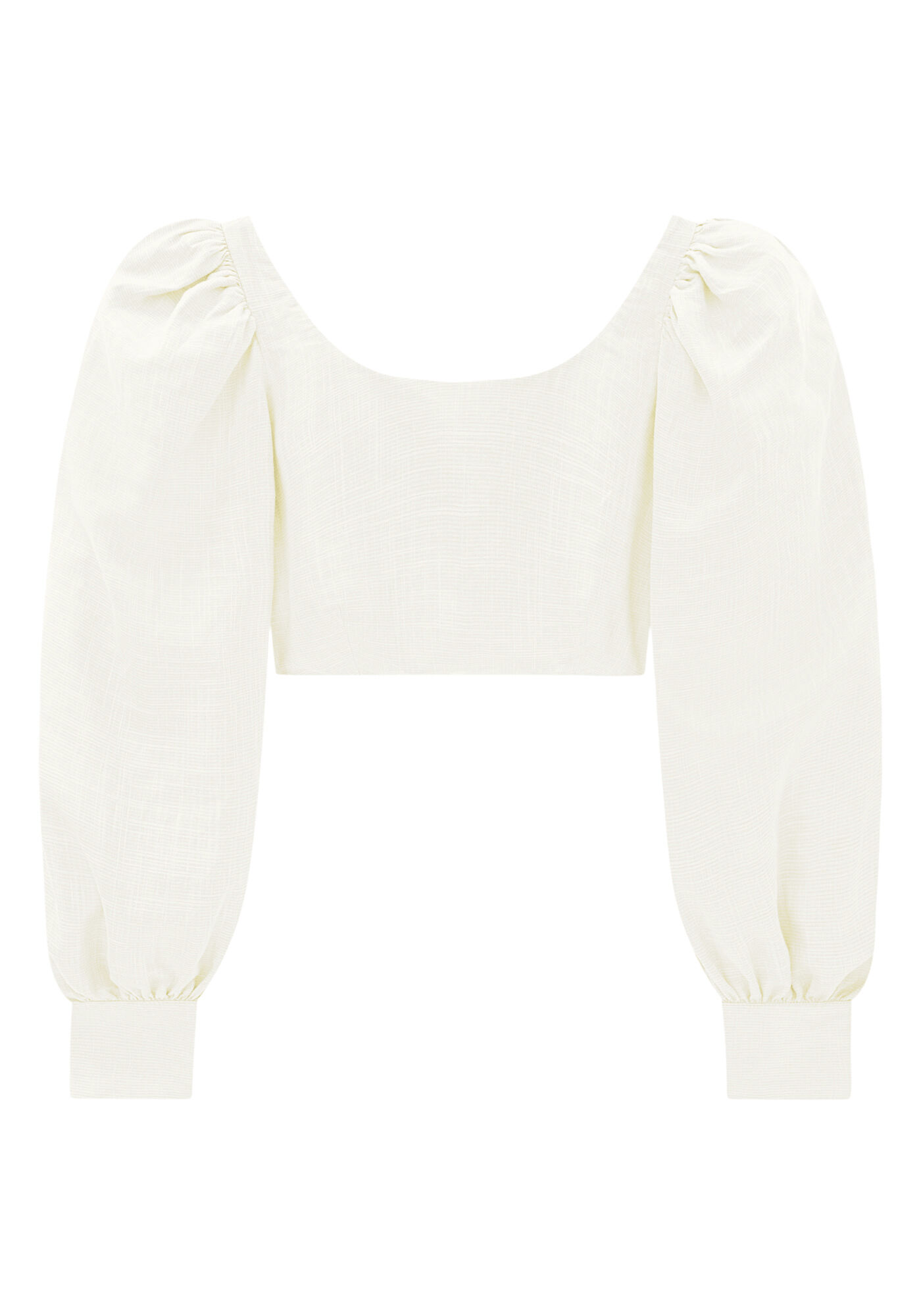 Blusa Cropped em Tecido Thige com Manga Bufante, , large.