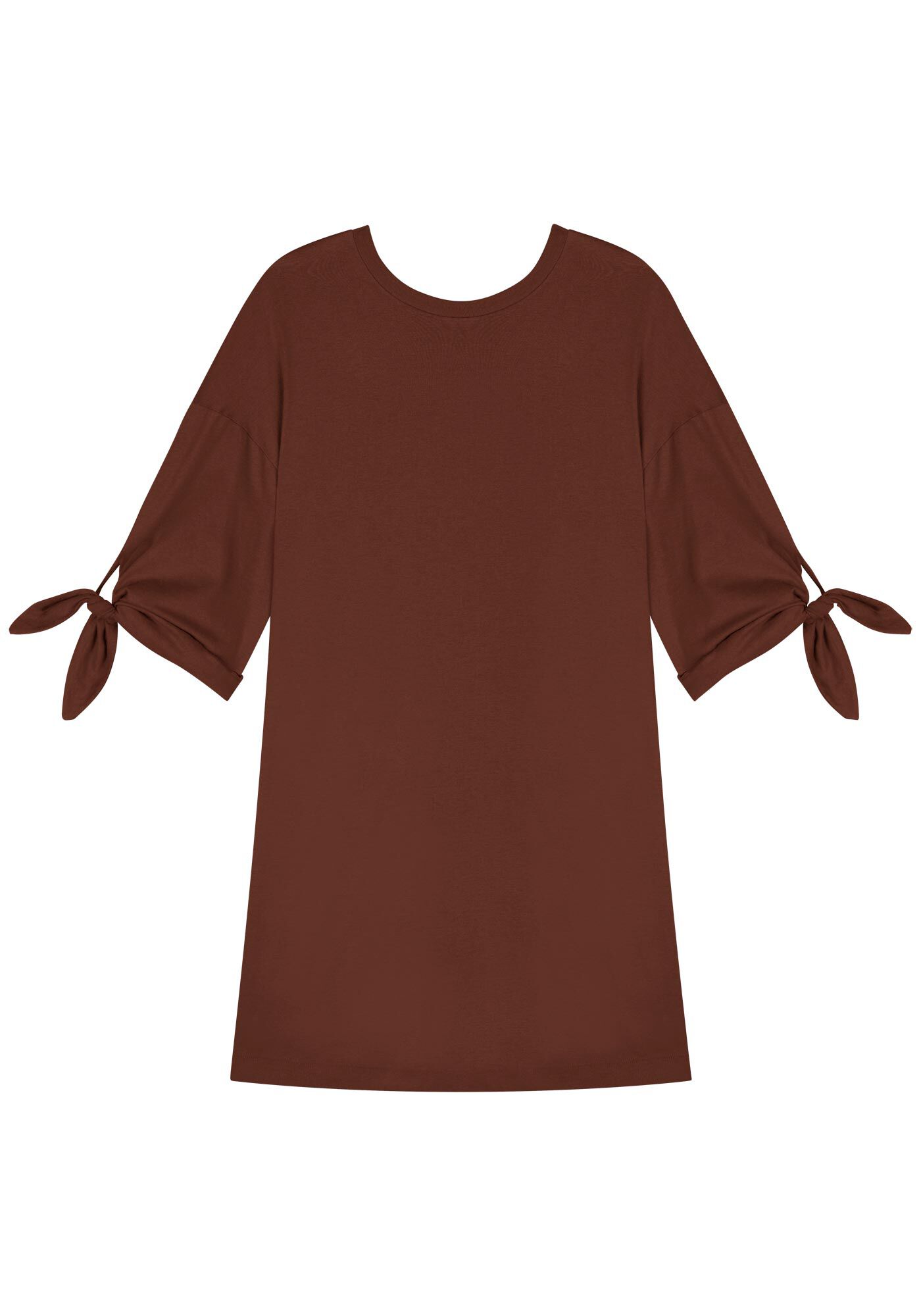 Vestido Curto Em Malha Penteada Com Mangas 3/4 E Amarra&ccedil;&otilde;es, , large.