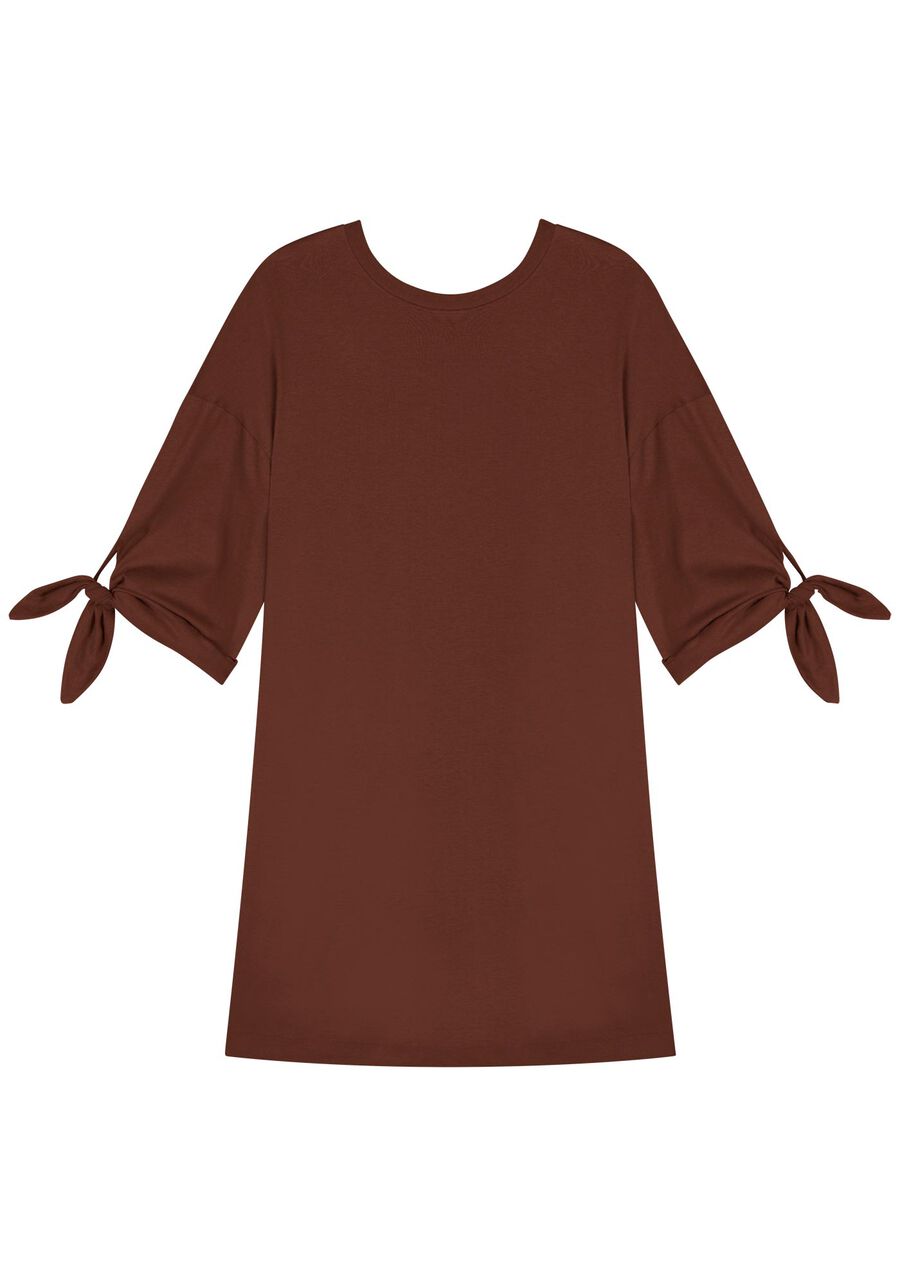 Vestido Curto Em Malha Penteada Com Mangas 3/4 E Amarrações, . Vestido Curto Em Malha Penteada Com Mangas 3/4 E Amarrações, , large.