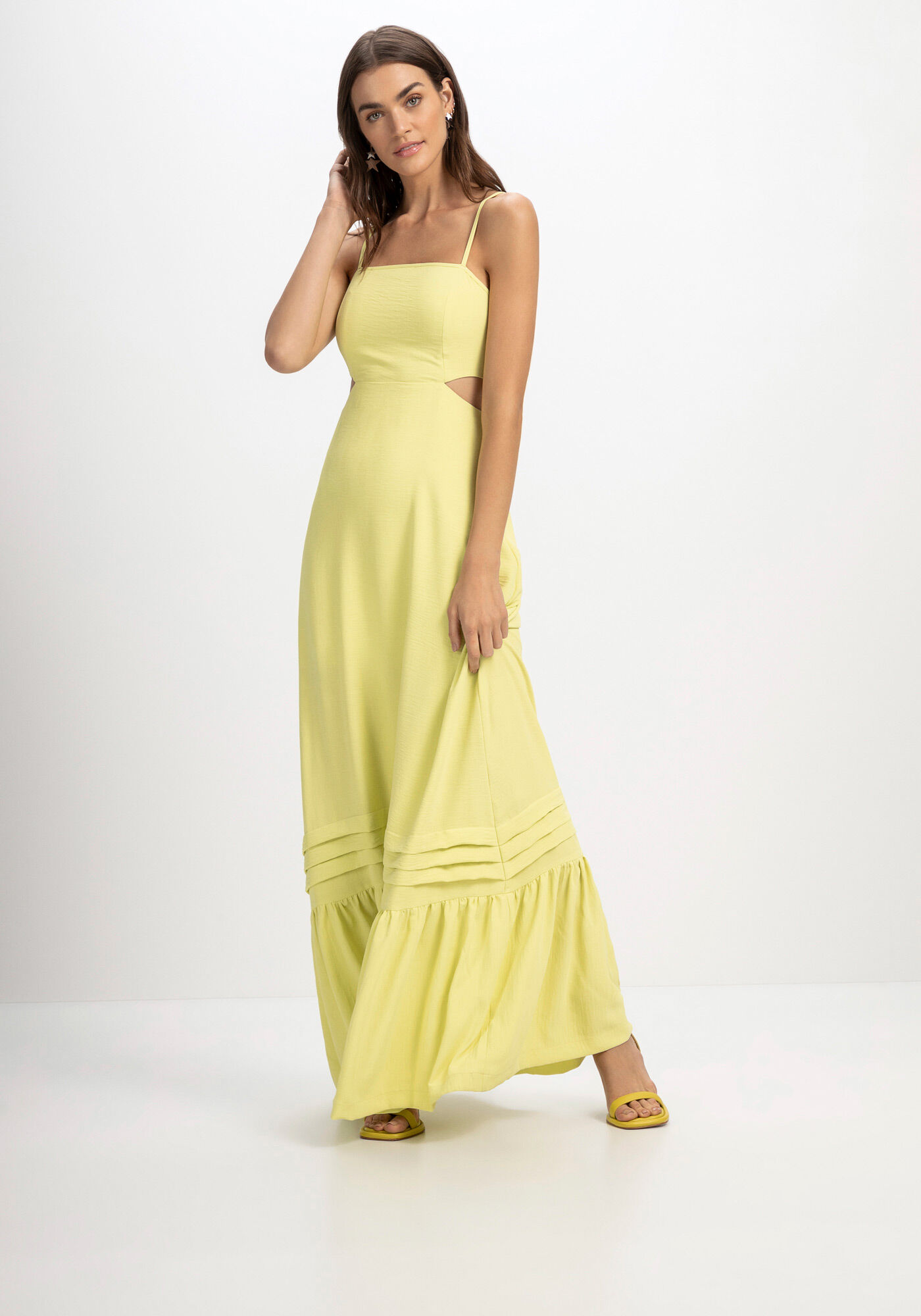Vestido Longo com Pregas e Amarra o Costas
