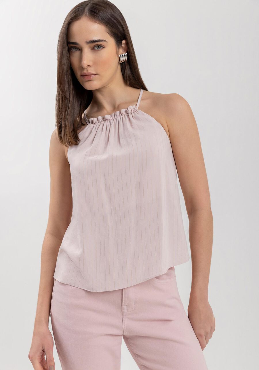 Blusa De Alças Finas Em Viscose Com Franzidos, ROSA SIRTAKI. Blusa De Alças Finas Em Viscose Com Franzidos, ROSA SIRTAKI, large.