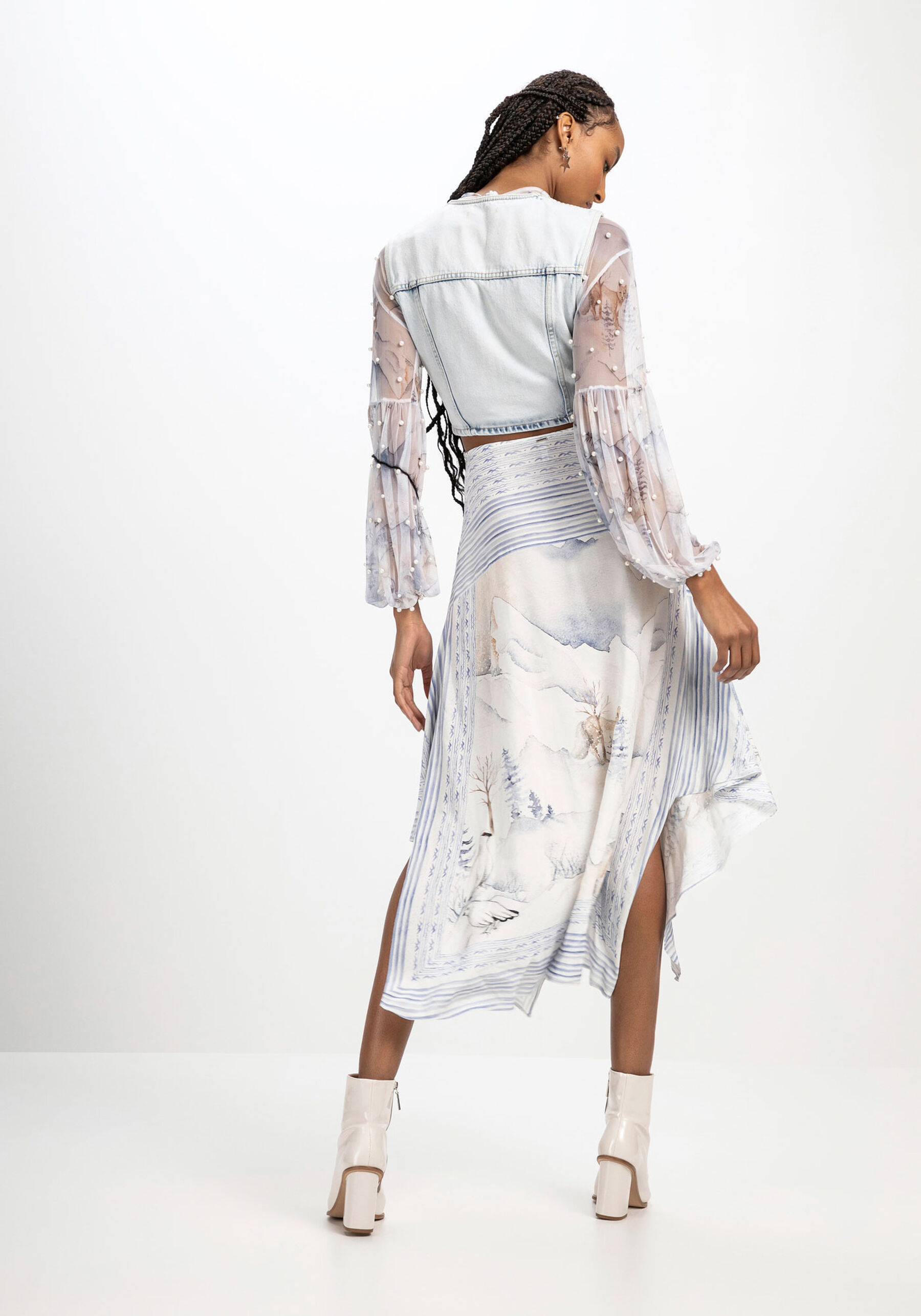 Saia Midi Estampada em Viscose Assimétrica, . Saia Midi Estampada em Viscose Assimétrica, , large.