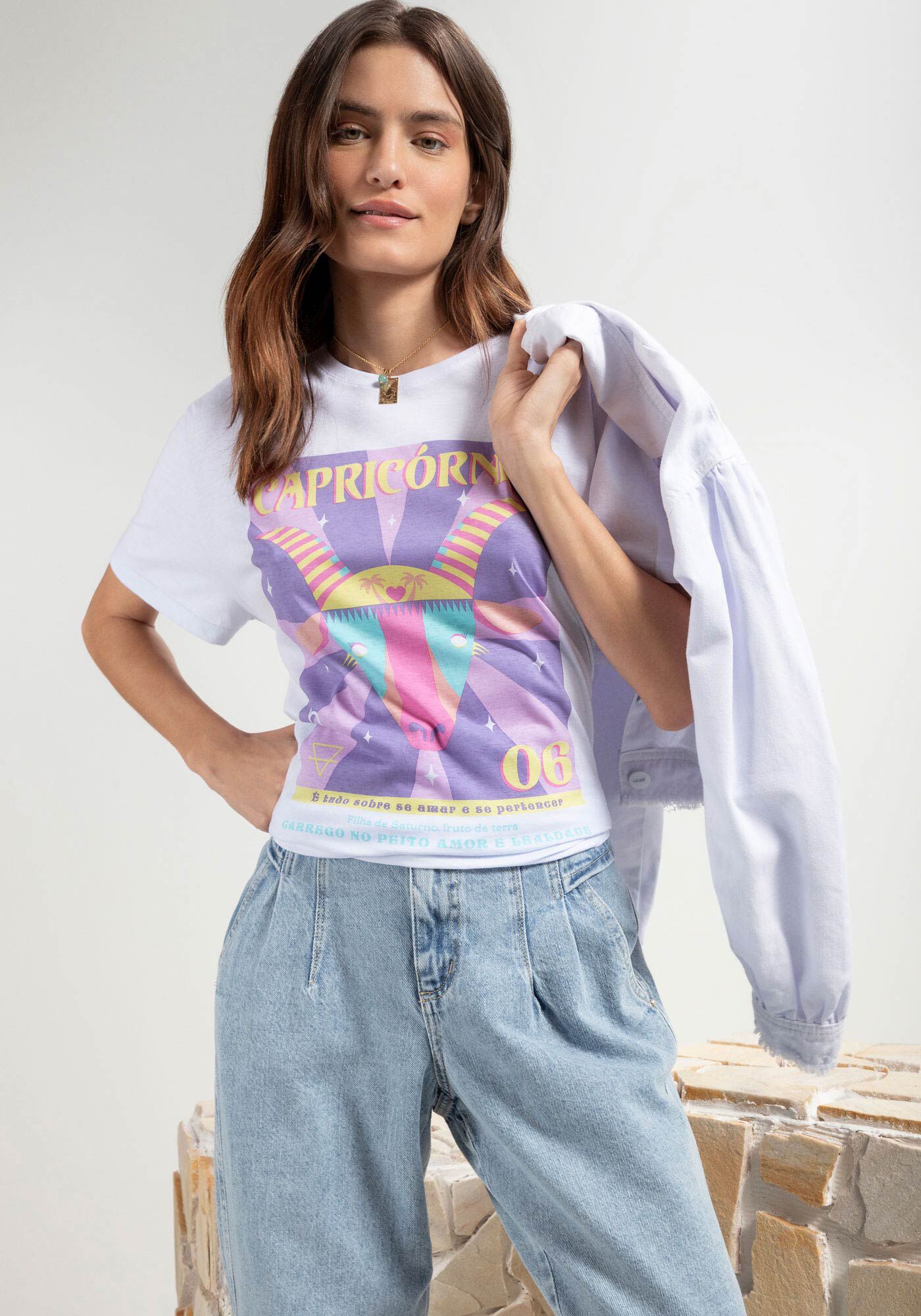 Blusa T-Shirt Signos em Malha, BRANCO CAPRICORNIO, large.