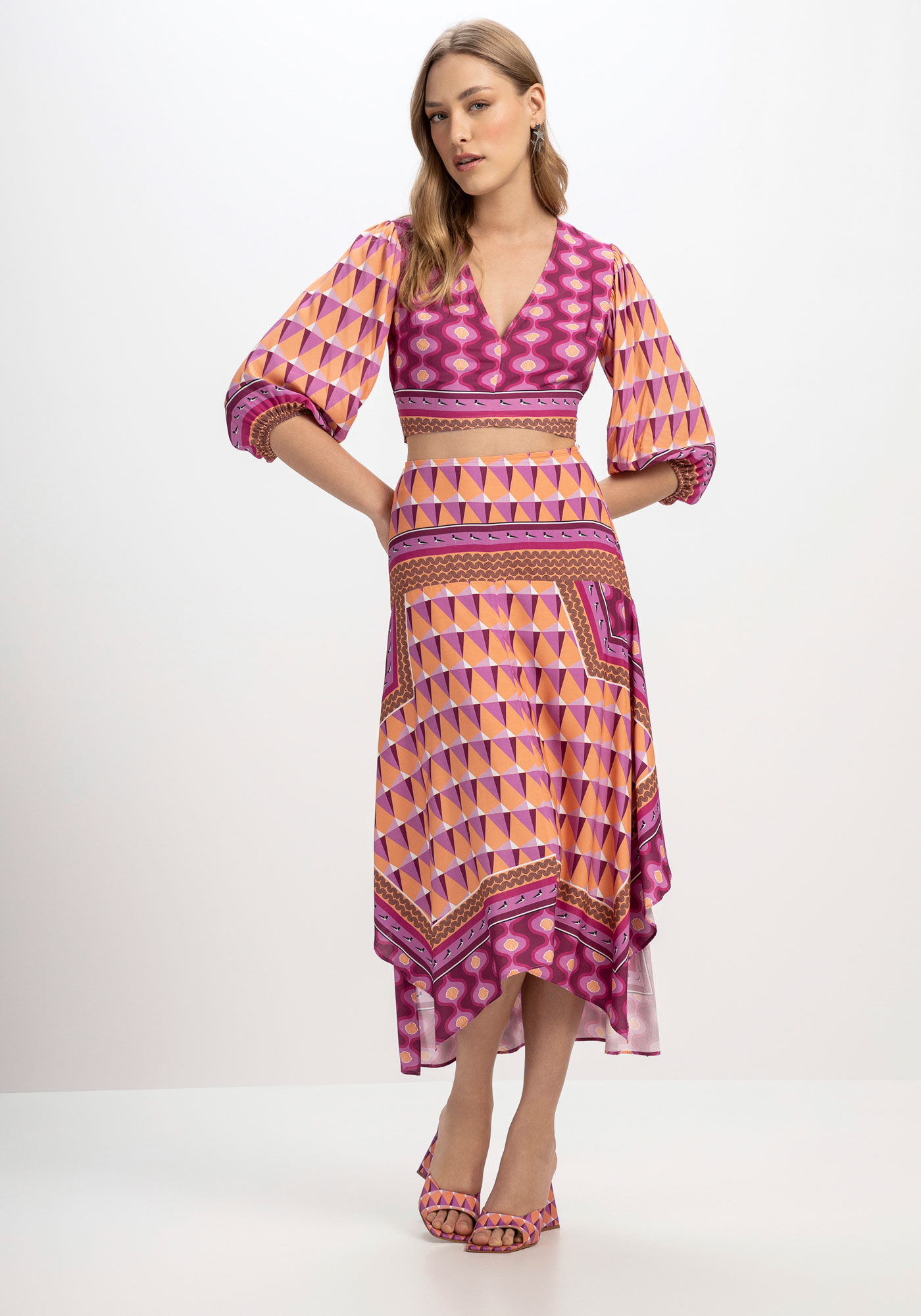 Blusa Cropped Estampada M&aacute;xi Manga, ICEBERG, large.