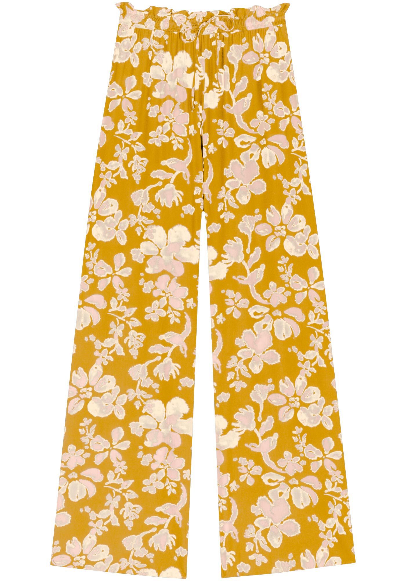 Cal&ccedil;a Pantalona Estampada Em Viscose Com Amarra&ccedil;&atilde;o Frontal, , large.