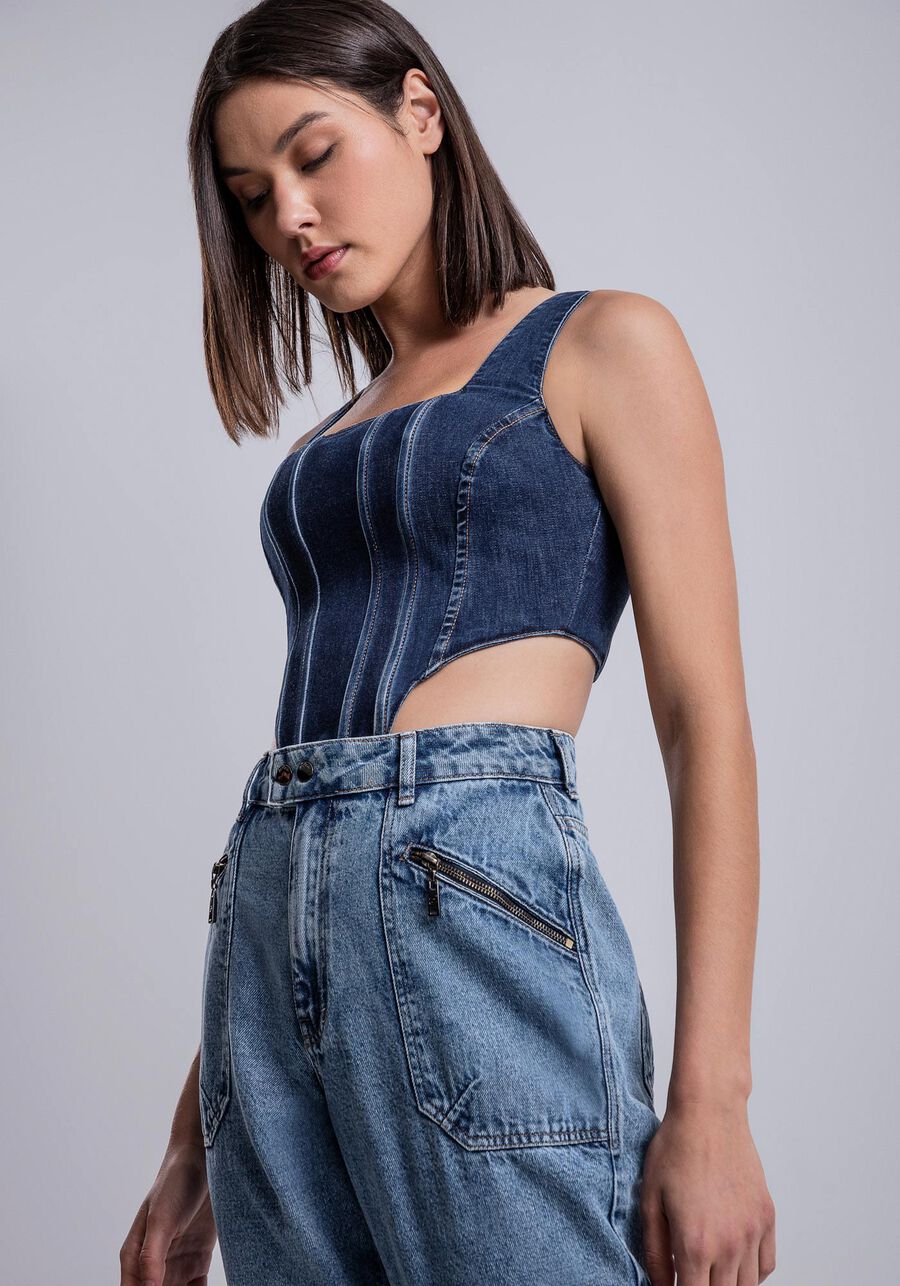 Calça Jeans Reta Cropped com Pespontos, JEANS. Calça Jeans Reta Cropped com Pespontos, JEANS, large.