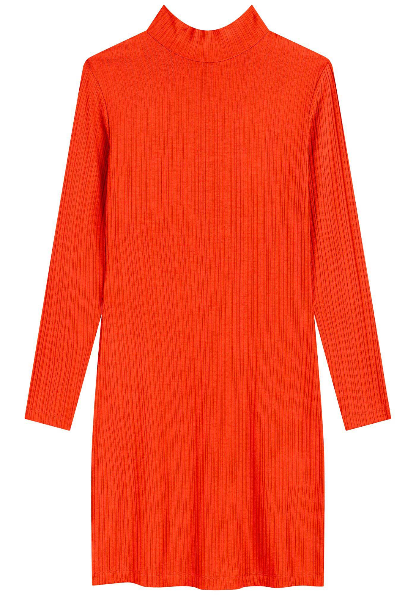 Vestido Curto Canelado Com Mangas Longas E Gola Alta, , large.