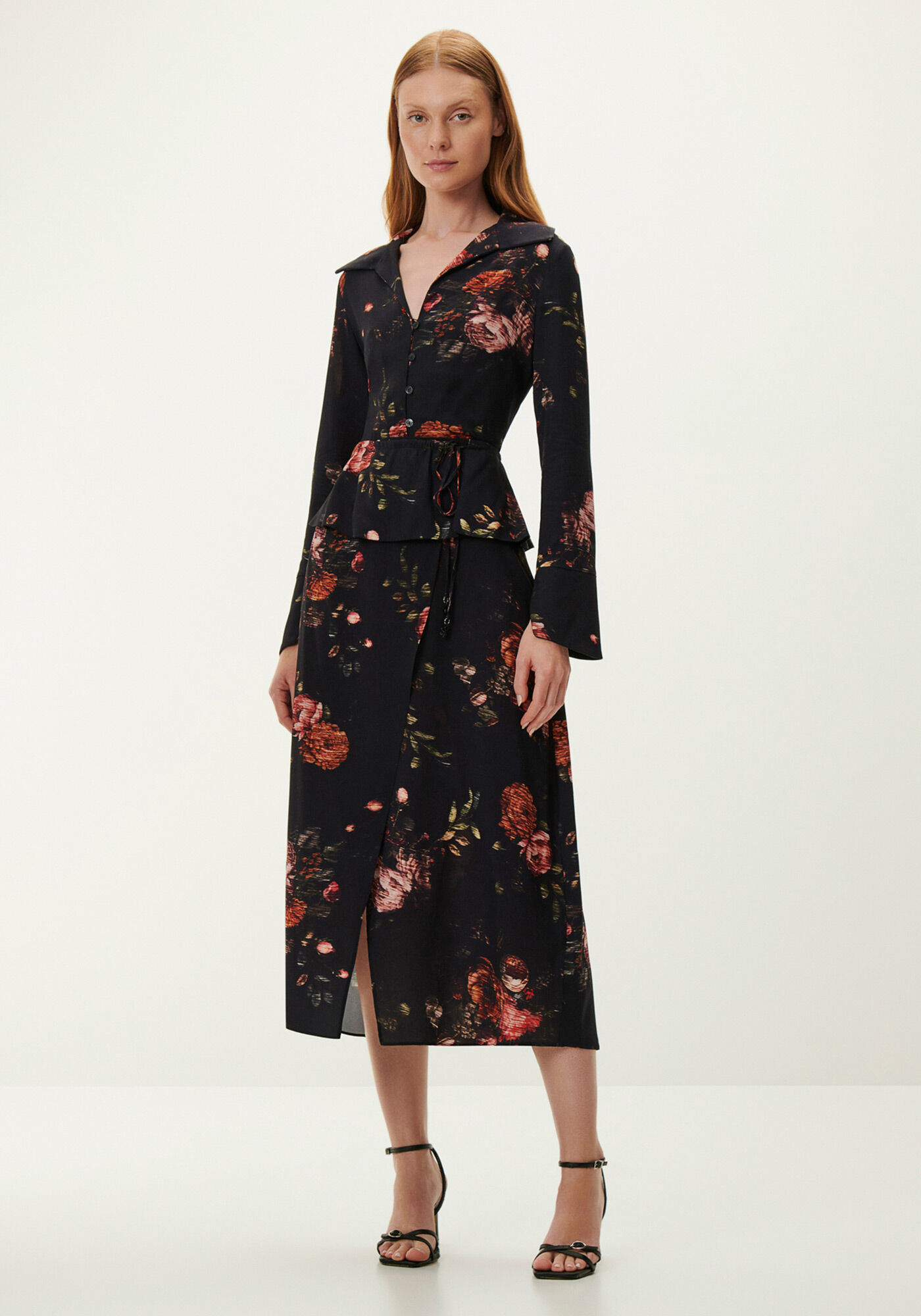 Saia Midi Floral em Viscose com Recorte Sobreposto, , large.