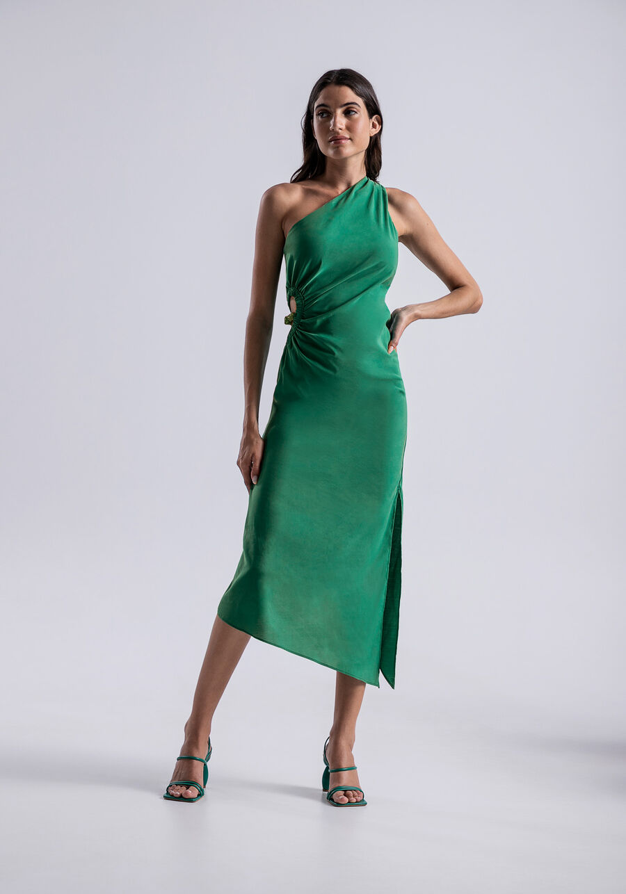 Vestido Midi Ombro Só em Tecido Taylor com Cut Out, VERDE PANTANAL. Vestido Midi Ombro Só em Tecido Taylor com Cut Out, VERDE PANTANAL, large.
