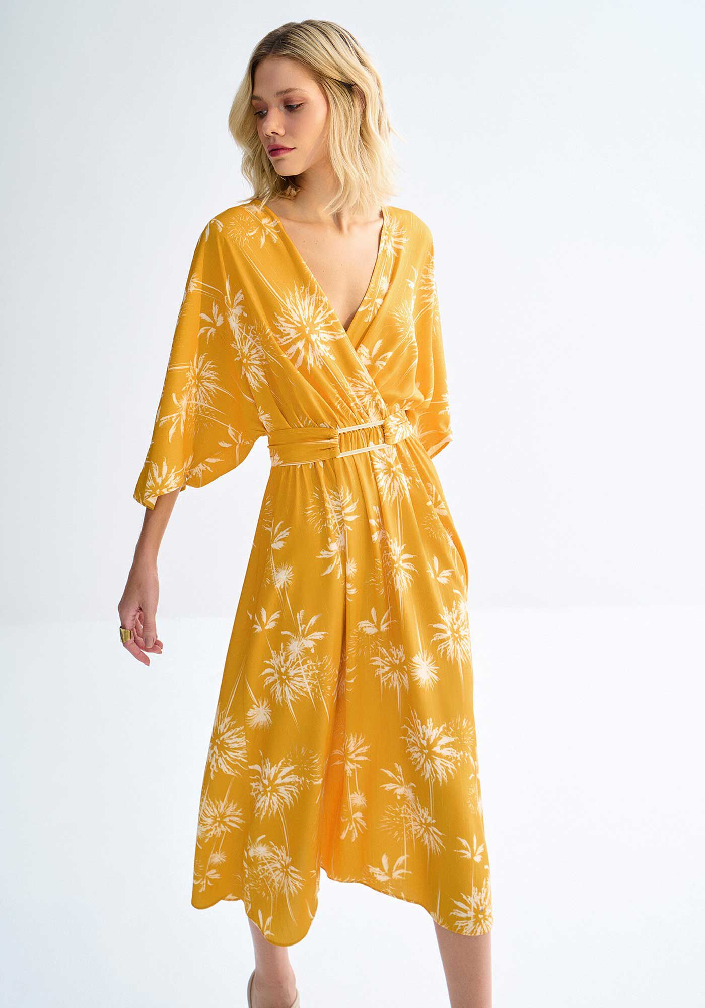 Vestido Midi Estampado em Viscose Lurex com Cinto, , large.