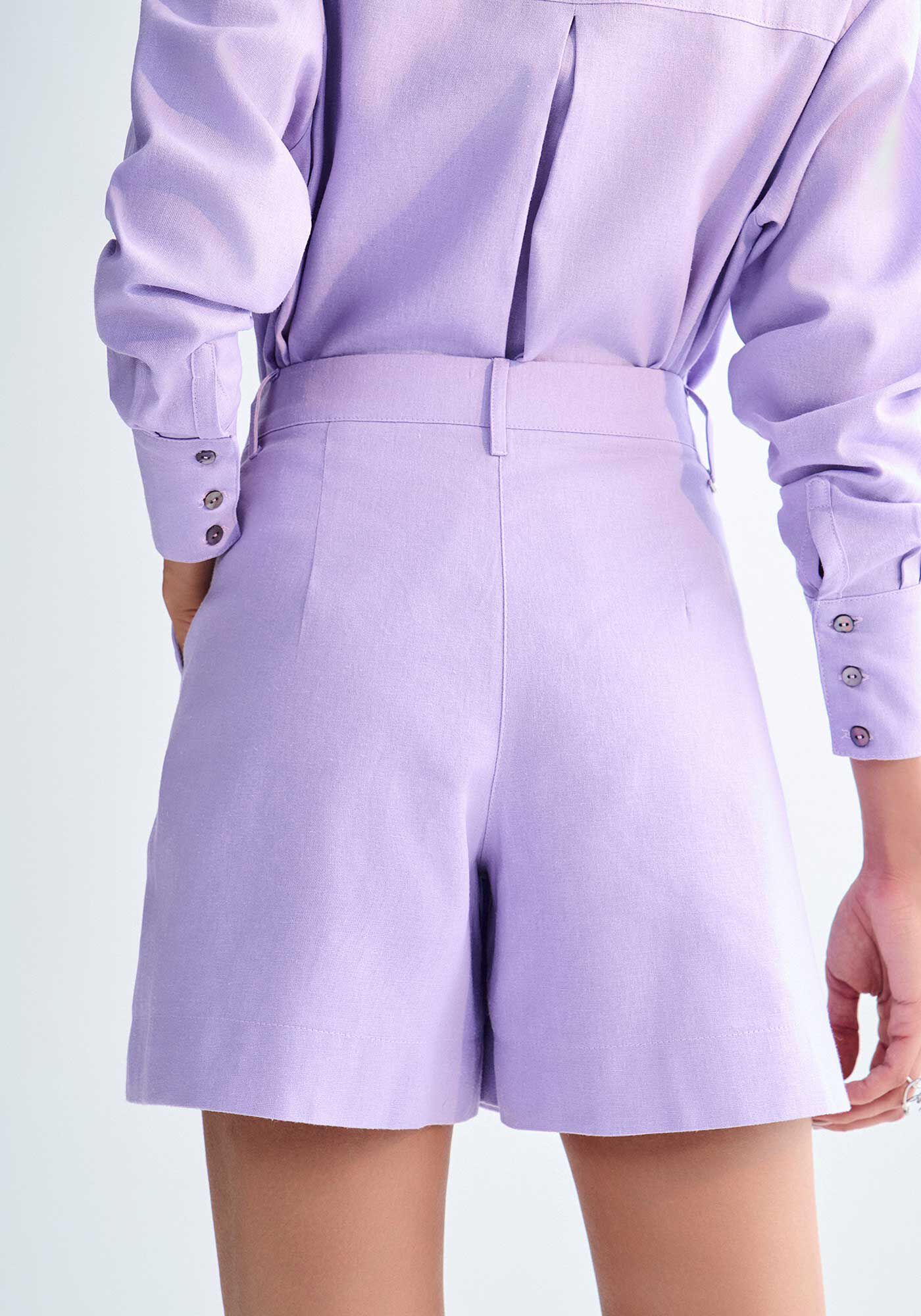 Shorts Alfaiataria em Linho com Cintura Alta, , large.