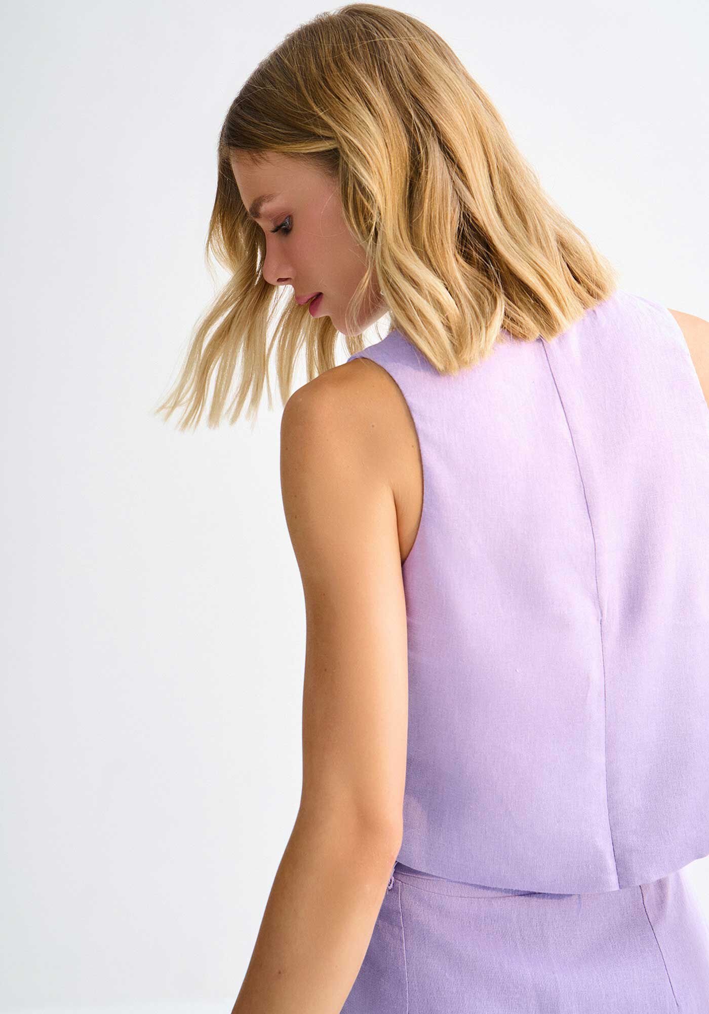 Blusa Cropped em Linho com Decote Quadrado, , large.