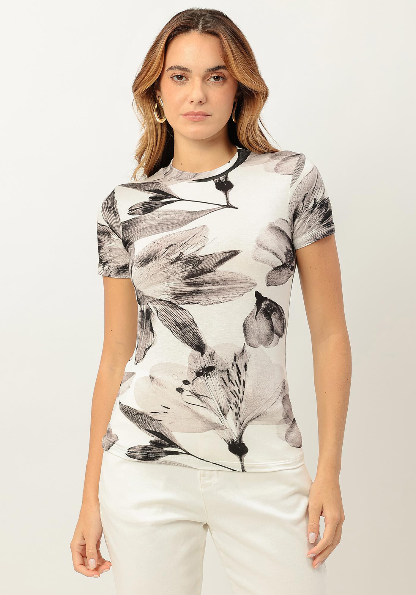 Blusa Estampada em Malha Viscose com Gola, , large.