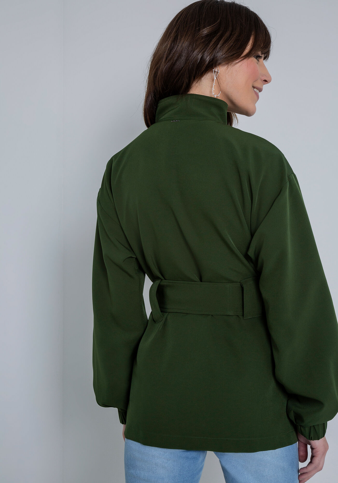 Jaqueta Tecido Petra com Bolsos e Faixa, VERDE IMENSIDAO, large.
