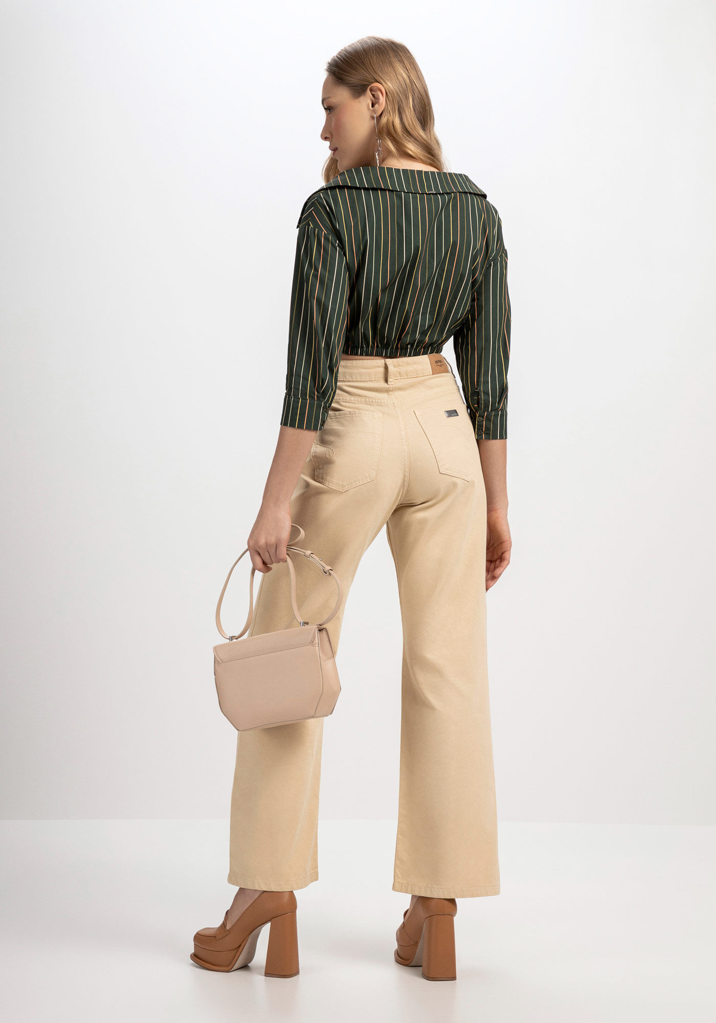 Camisa Cropped em Tricoline com Manga 3/4, , large.