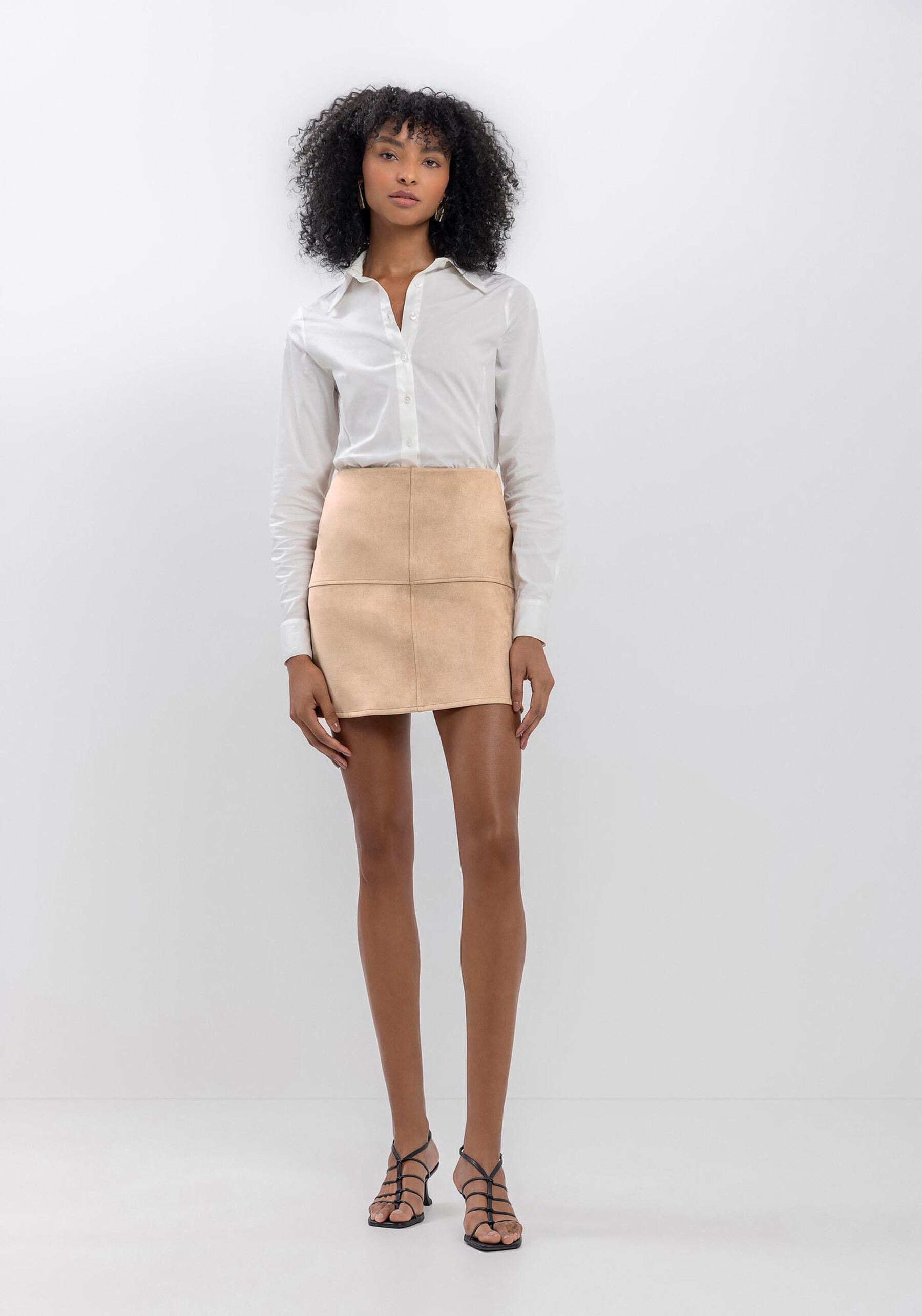 Saia Curta Com Cintura Alta Em Malha Suede, . Saia Curta Com Cintura Alta Em Malha Suede, , large.