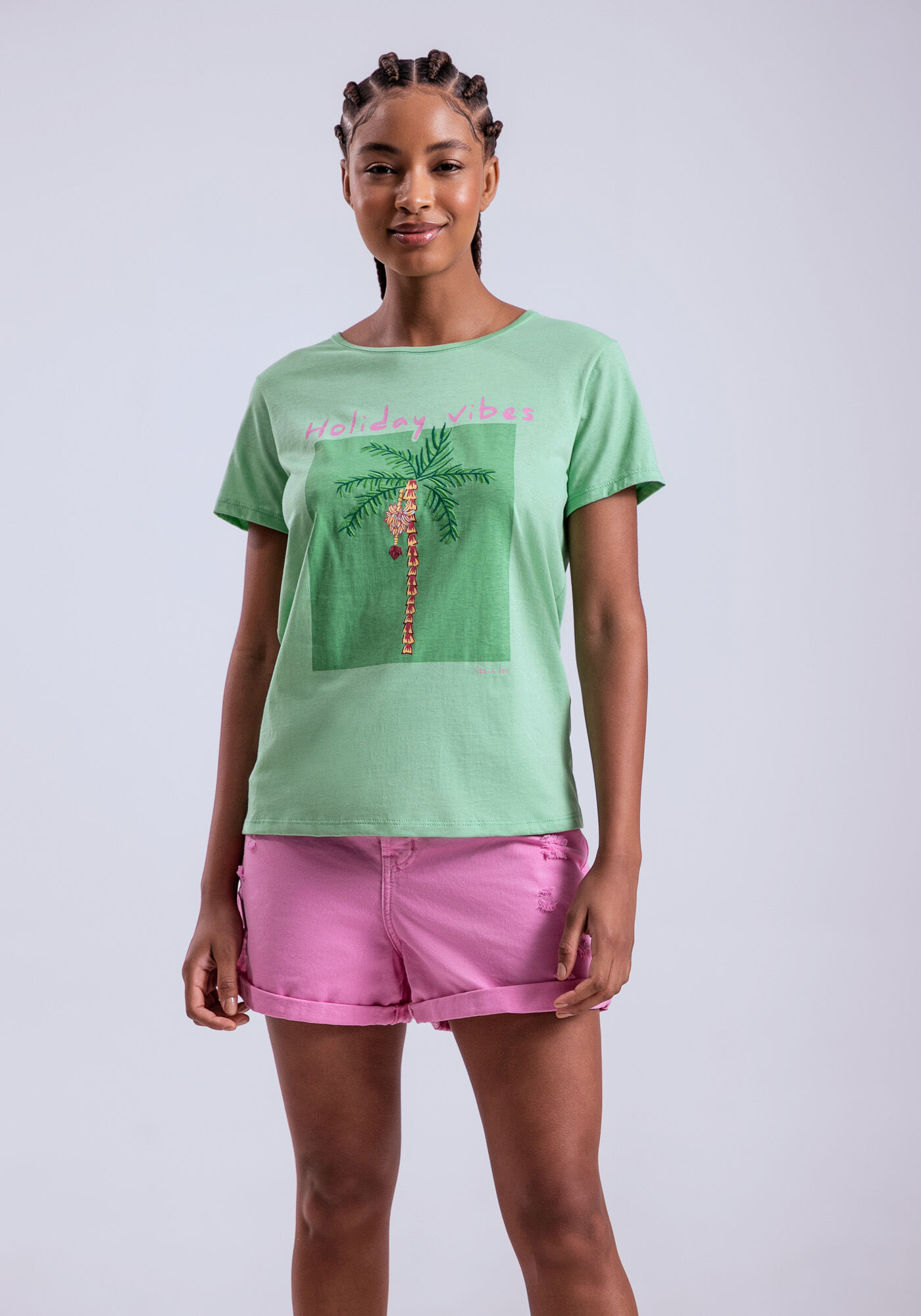 Blusa Manga Curta com Estampa Holiday, VERDE PORTULACA, large.