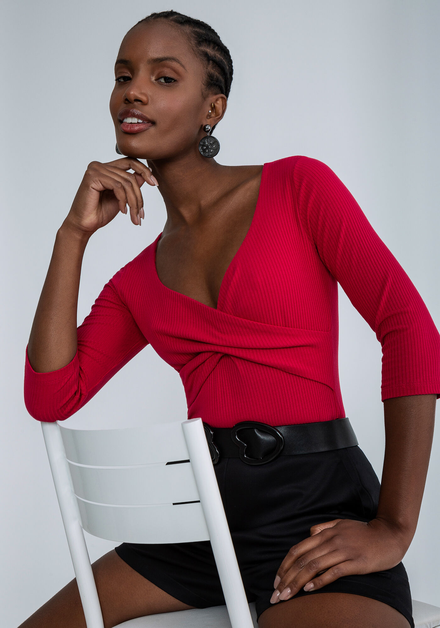 Body Manga 3/4 Transpassado, VERMELHO, large.