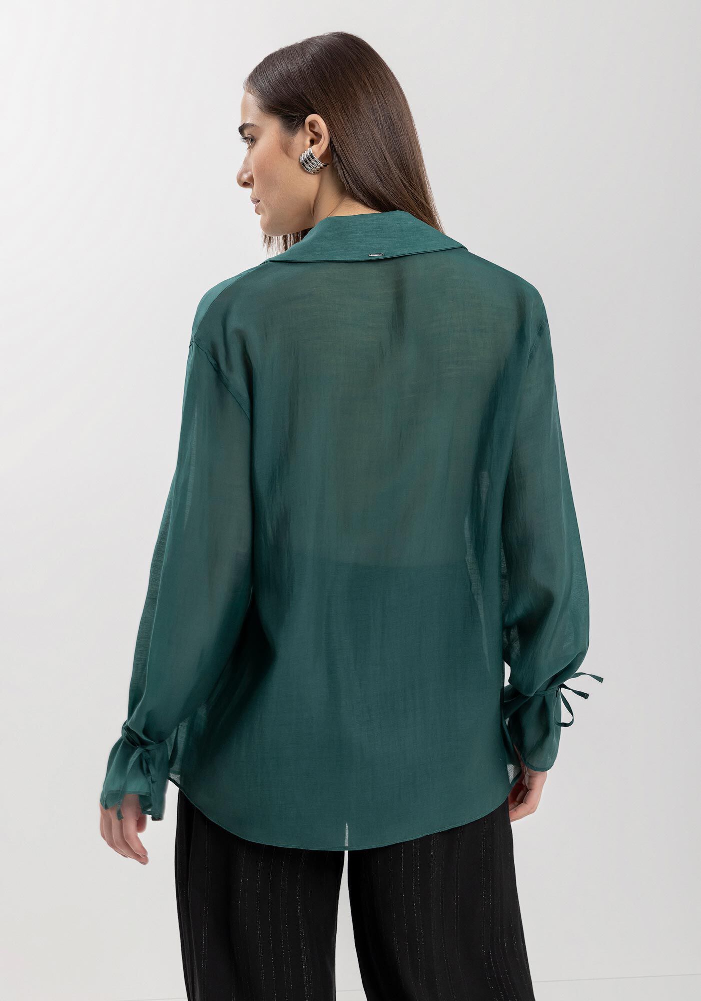 Camisa Alongada Com Transpar&ecirc;ncia E Amarra&ccedil;&otilde;es, VERDE CERES, large.