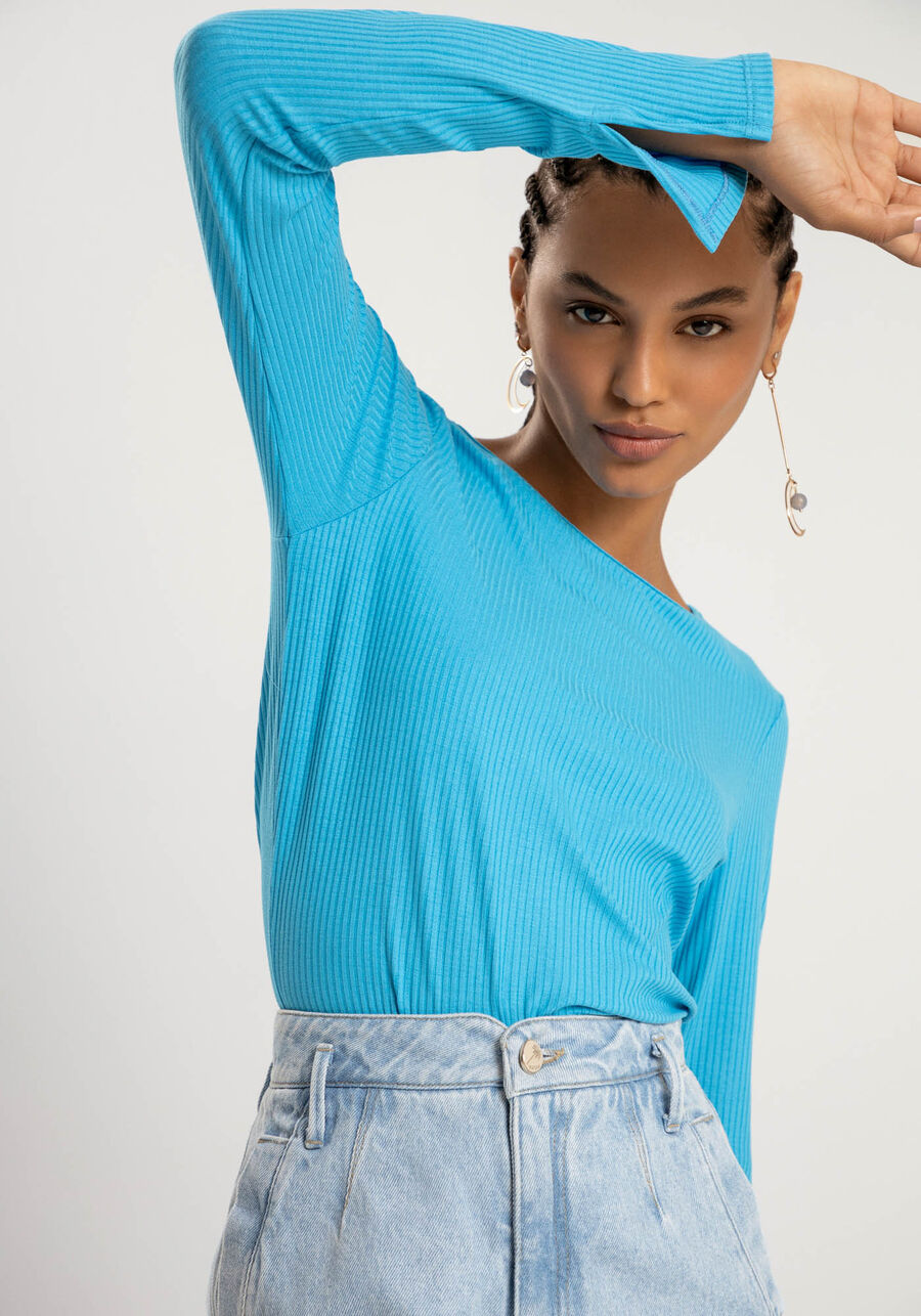 Blusa Básica Canelada com Abertura Manga, . Blusa Básica Canelada com Abertura Manga, , large.