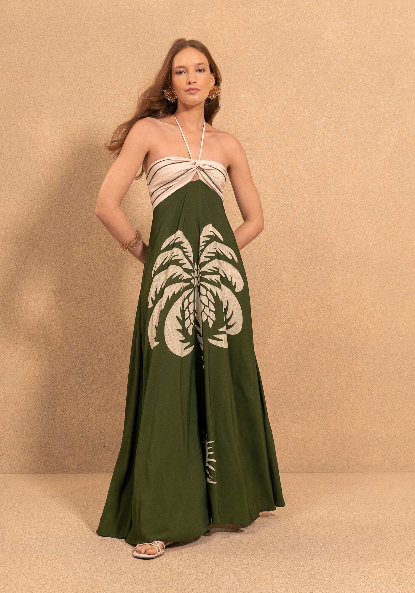 Vestido Longo Fluido Frente &Uacute;nica Com Amarra&ccedil;&atilde;o E Recorte, MINI PALM VERDE, large.