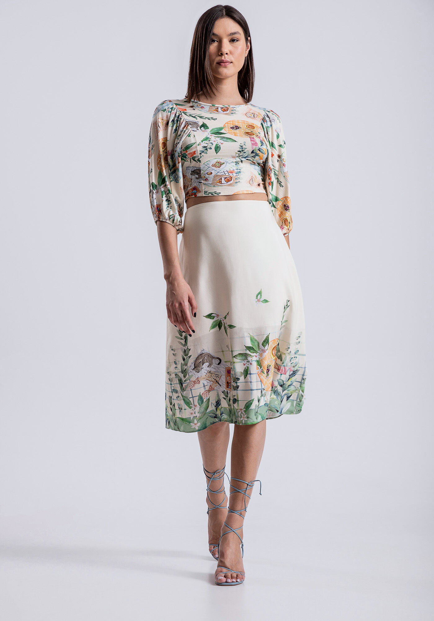 Blusa Cropped em Malha com Franzido Mangas, , large.