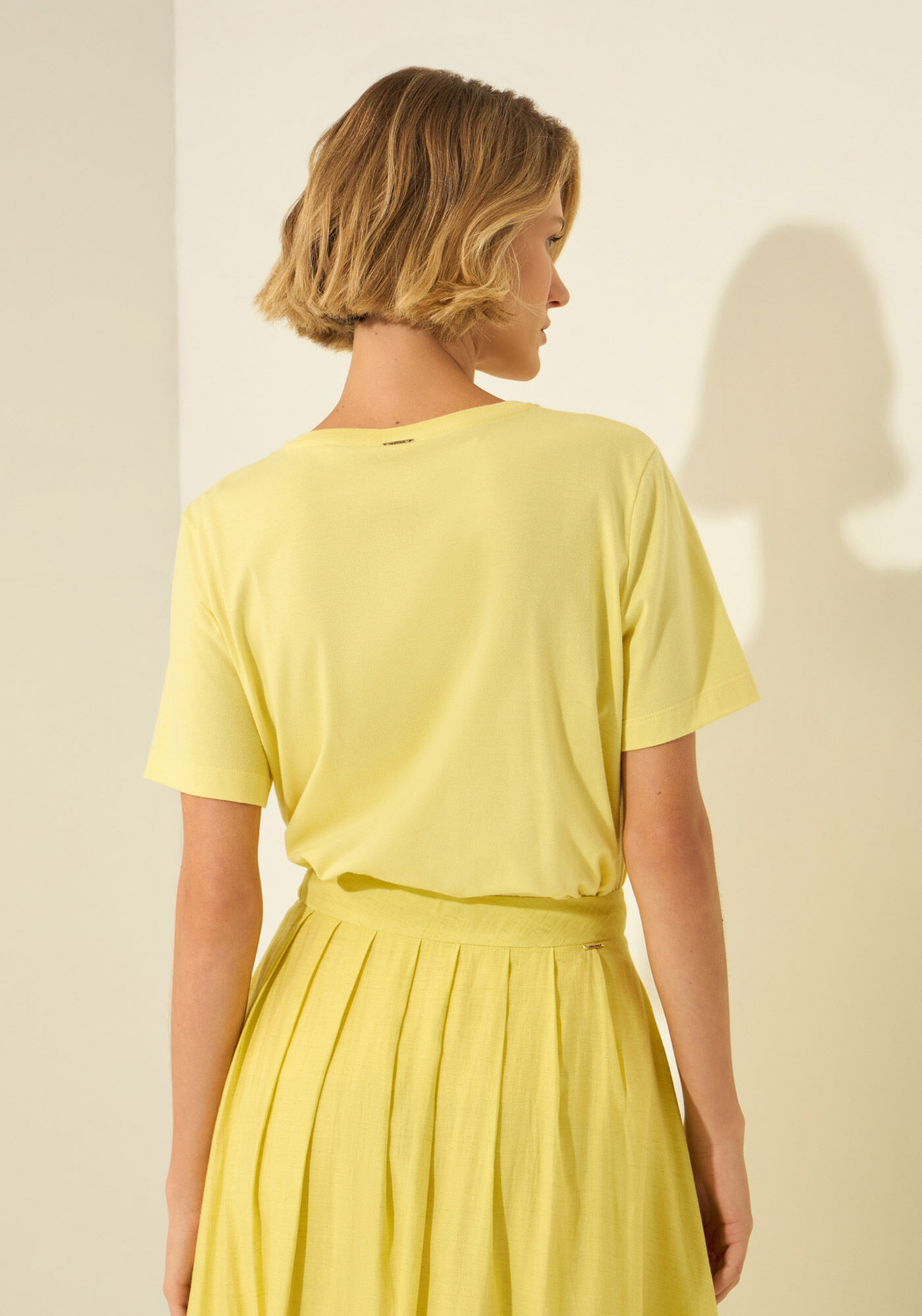 T- shirt Com Mangas Curtas Em Malha Penteada, AMARELO CLARITY, large.