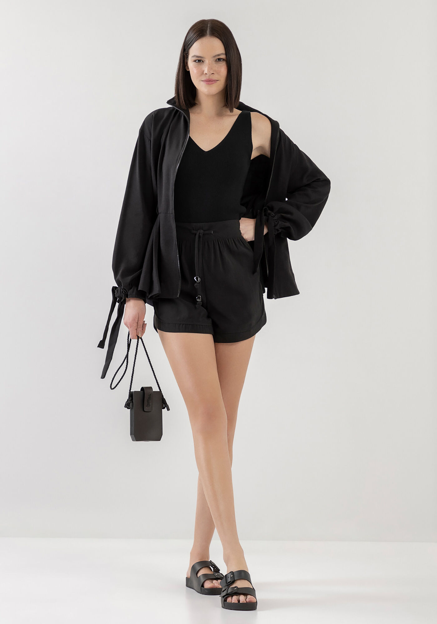 Regata em Tric&ocirc; com Decote V, PRETO REATIVO, large.