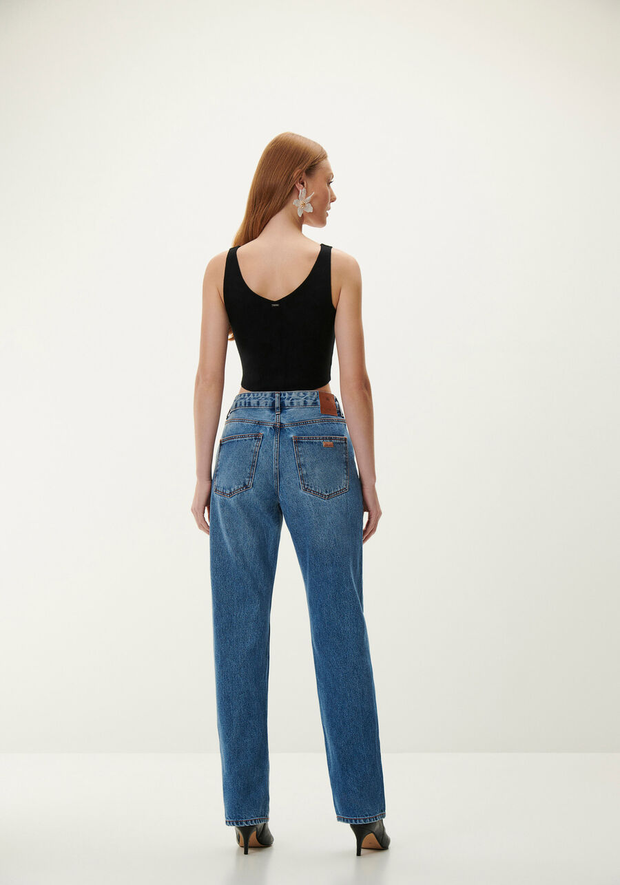 Calça Jeans Reta Estonada com Cintura Média, JEANS. Calça Jeans Reta Estonada com Cintura Média, JEANS, large.