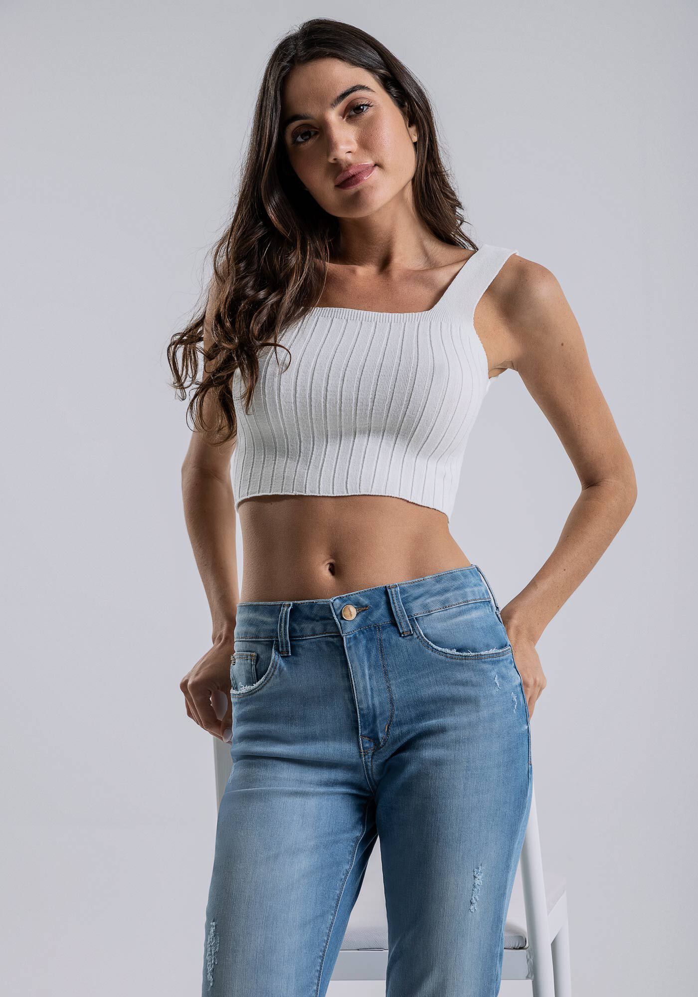 Cal&ccedil;a Jeans Malibu Boot Cut com Faixa, JEANS, large.