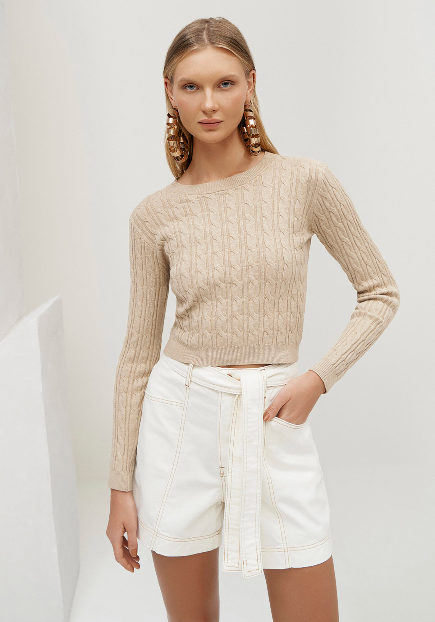 Blus&atilde;o em Tric&ocirc; com Textura, , large.