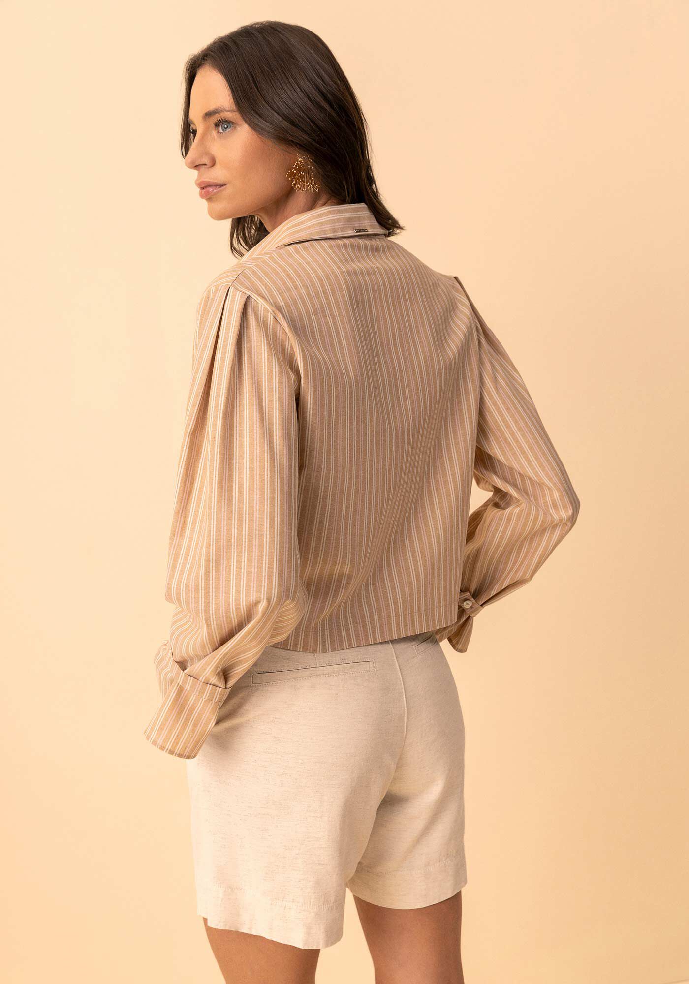 Camisa Curta De Mangas Longas Com Tiras Nos Punhos, MARROM ESPERADO, large.