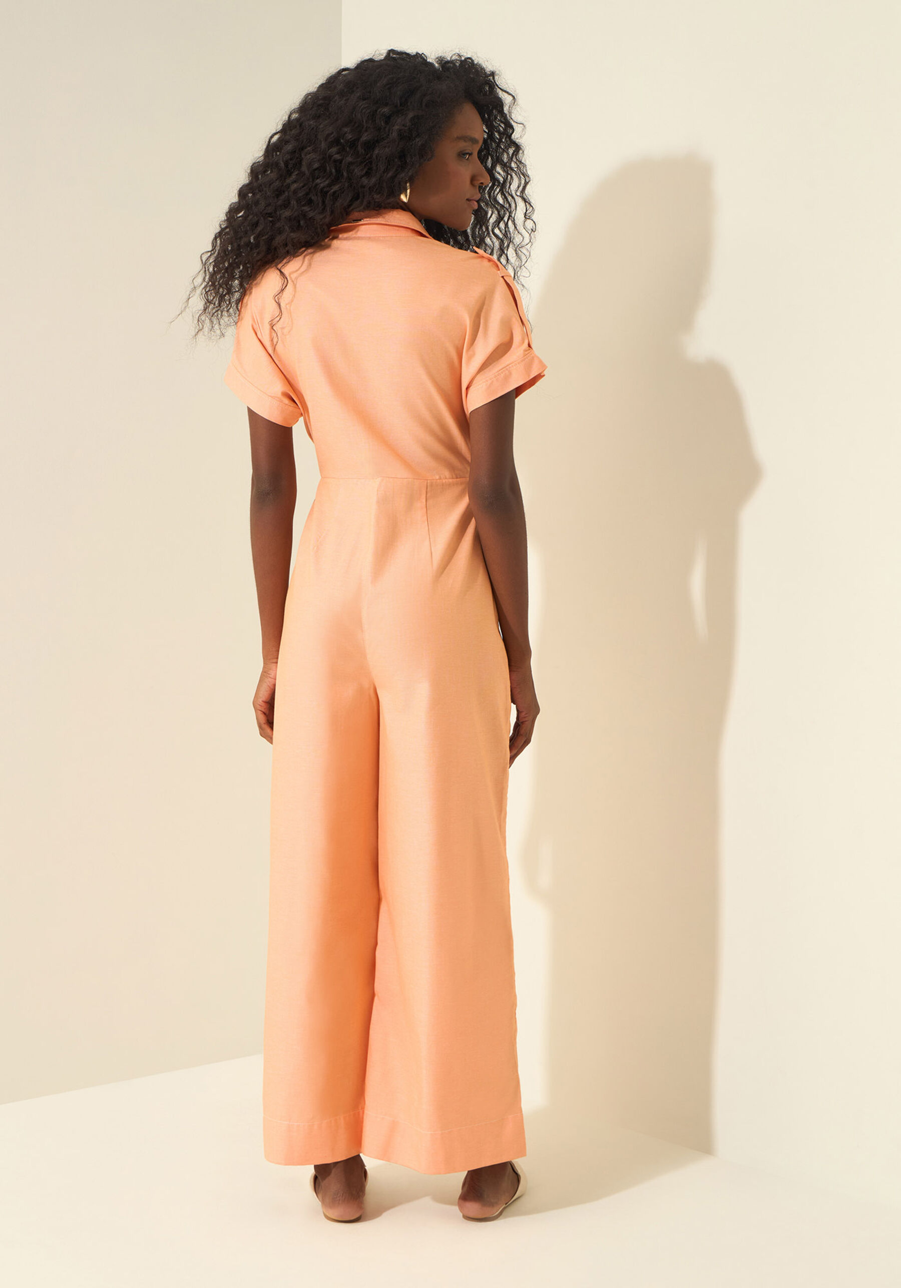 Macacão Longo De Mangas Curtas Com Bolsos, LARANJA SUMMERTIME. Macacão Longo De Mangas Curtas Com Bolsos, LARANJA SUMMERTIME, large.