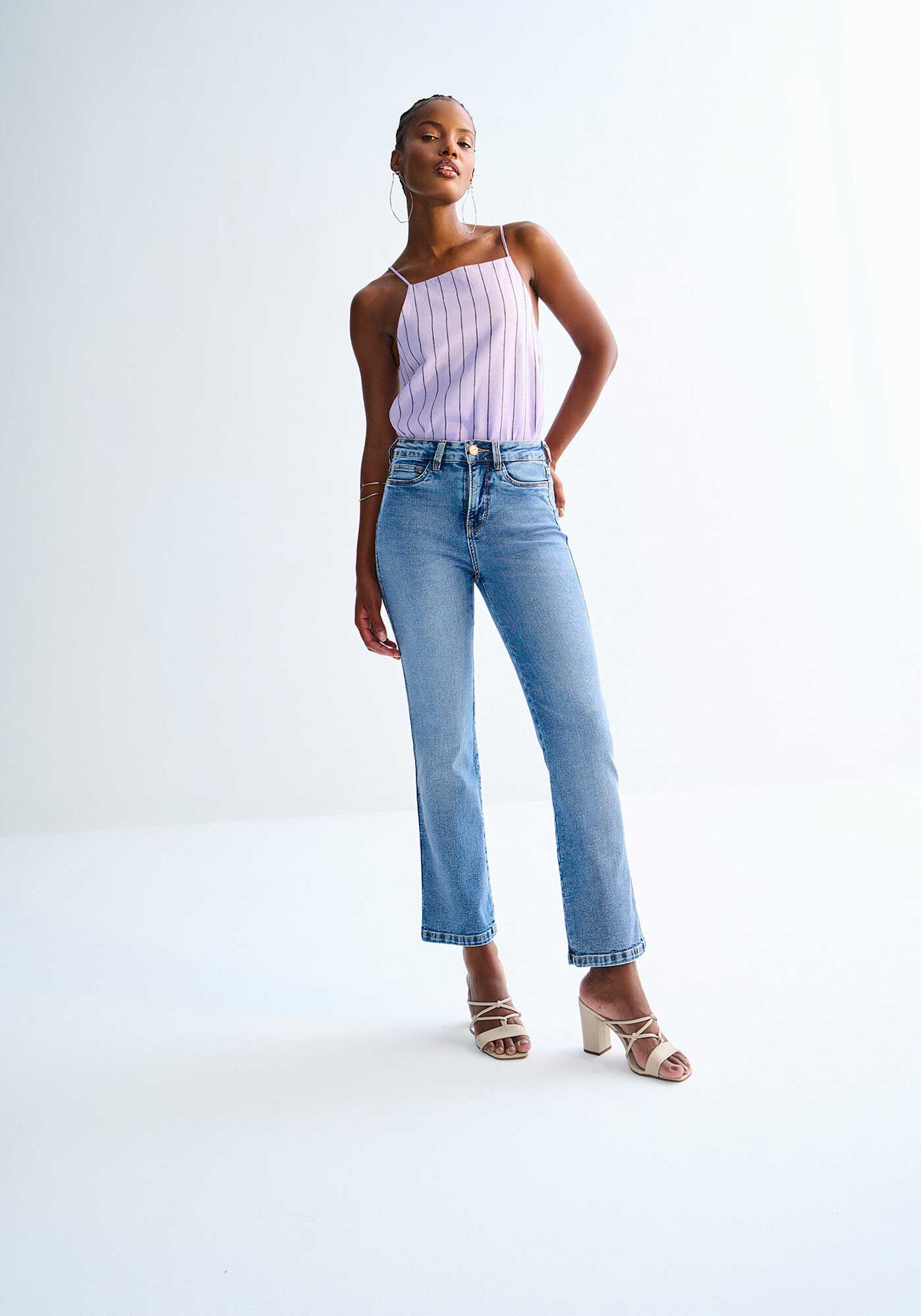 Cal&ccedil;a Jeans Reta Cropped Perfect com Cintura Alta, JEANS, large.