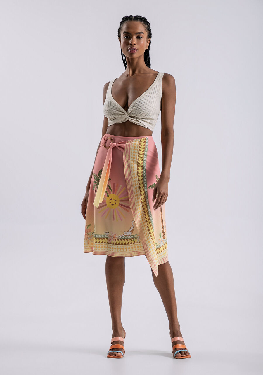 Saia Midi Transpassada Estampada, PITUBA. Saia Midi Transpassada Estampada, PITUBA, large.