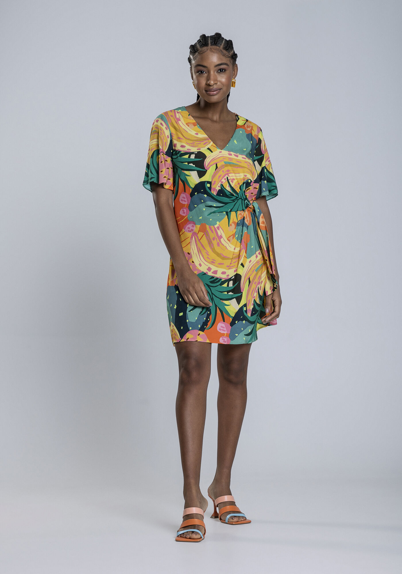 Vestido de viscose com shop manga curta