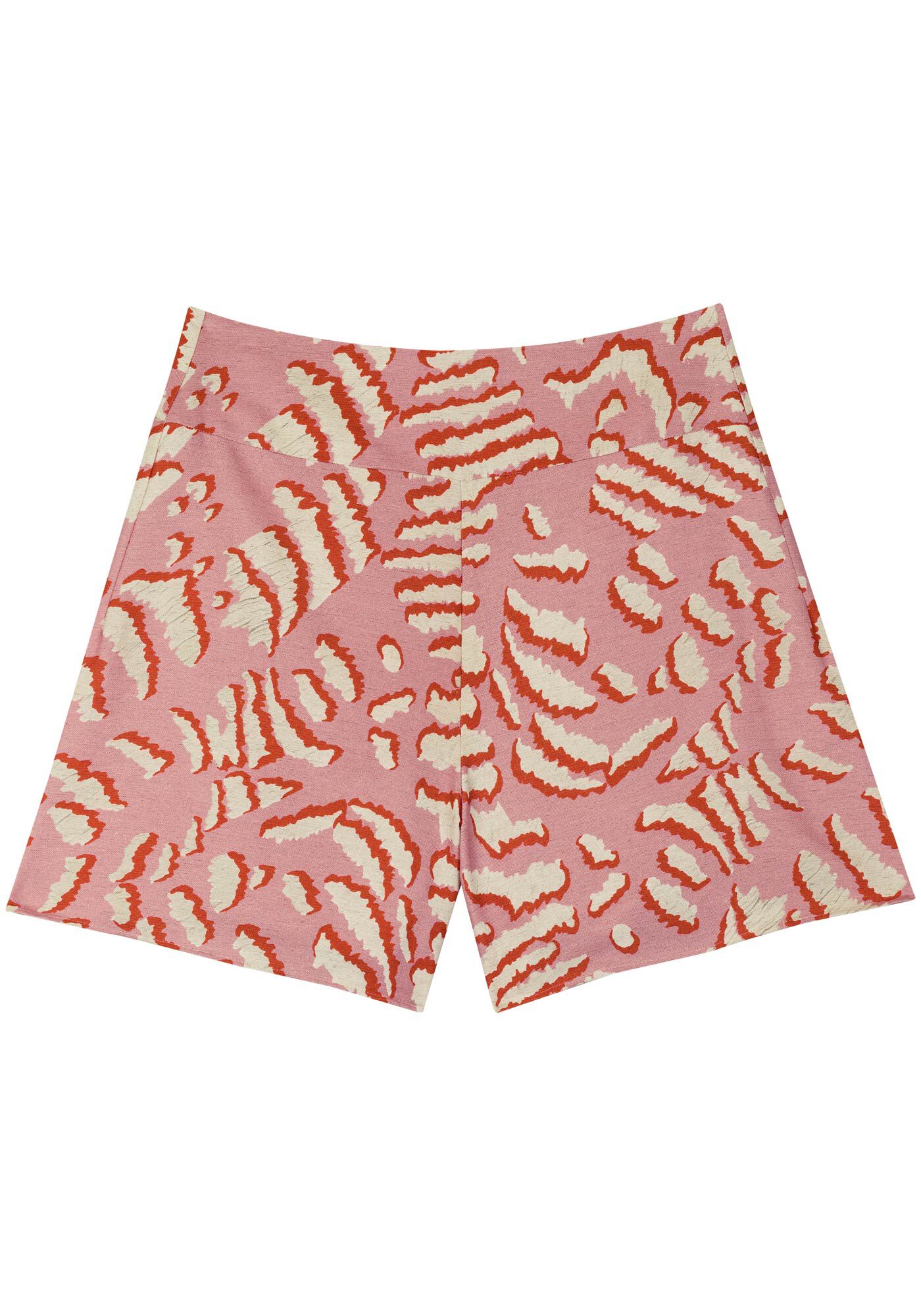 Shorts Estampado Com Z&iacute;per E Cintura Alta, ANIMAL PRINT ROSA, large.