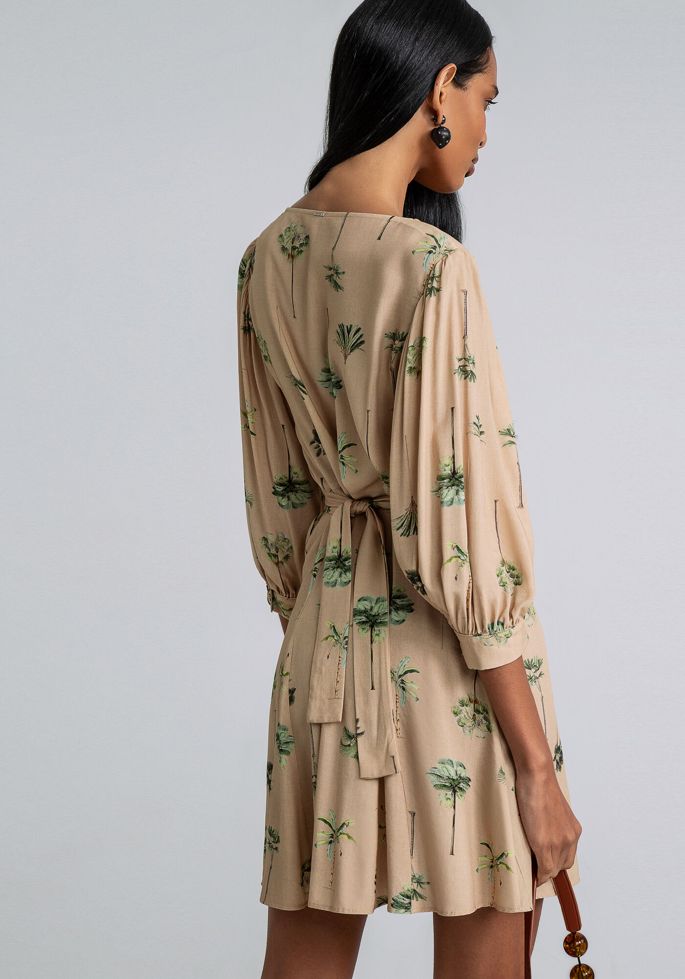 Vestido Manga 3/4 Bufante Estampado, ARVOREDO, large.