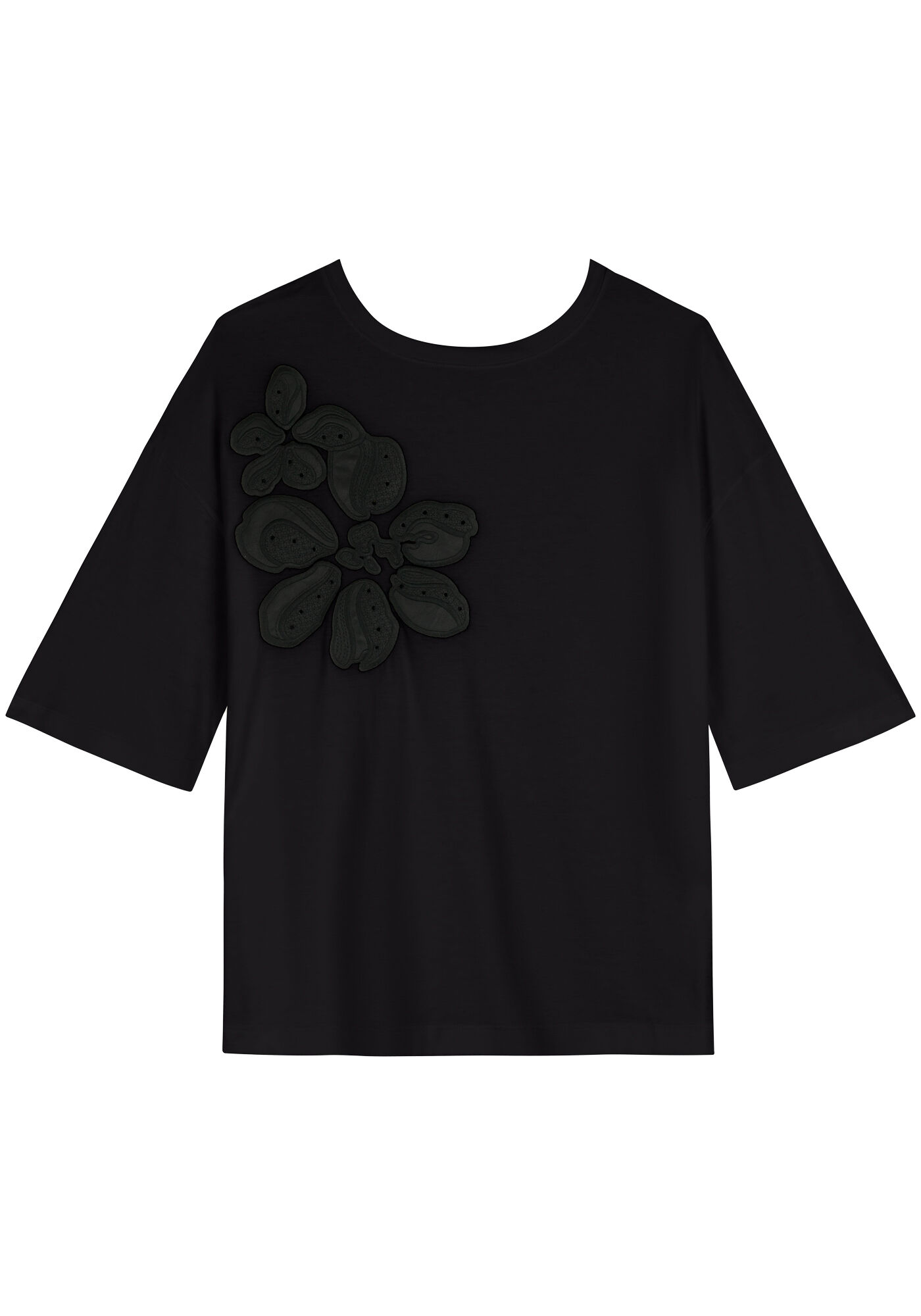Blusa Em Algod&atilde;o Com Mangas M&eacute;dias E Bordado Localizado, , large.