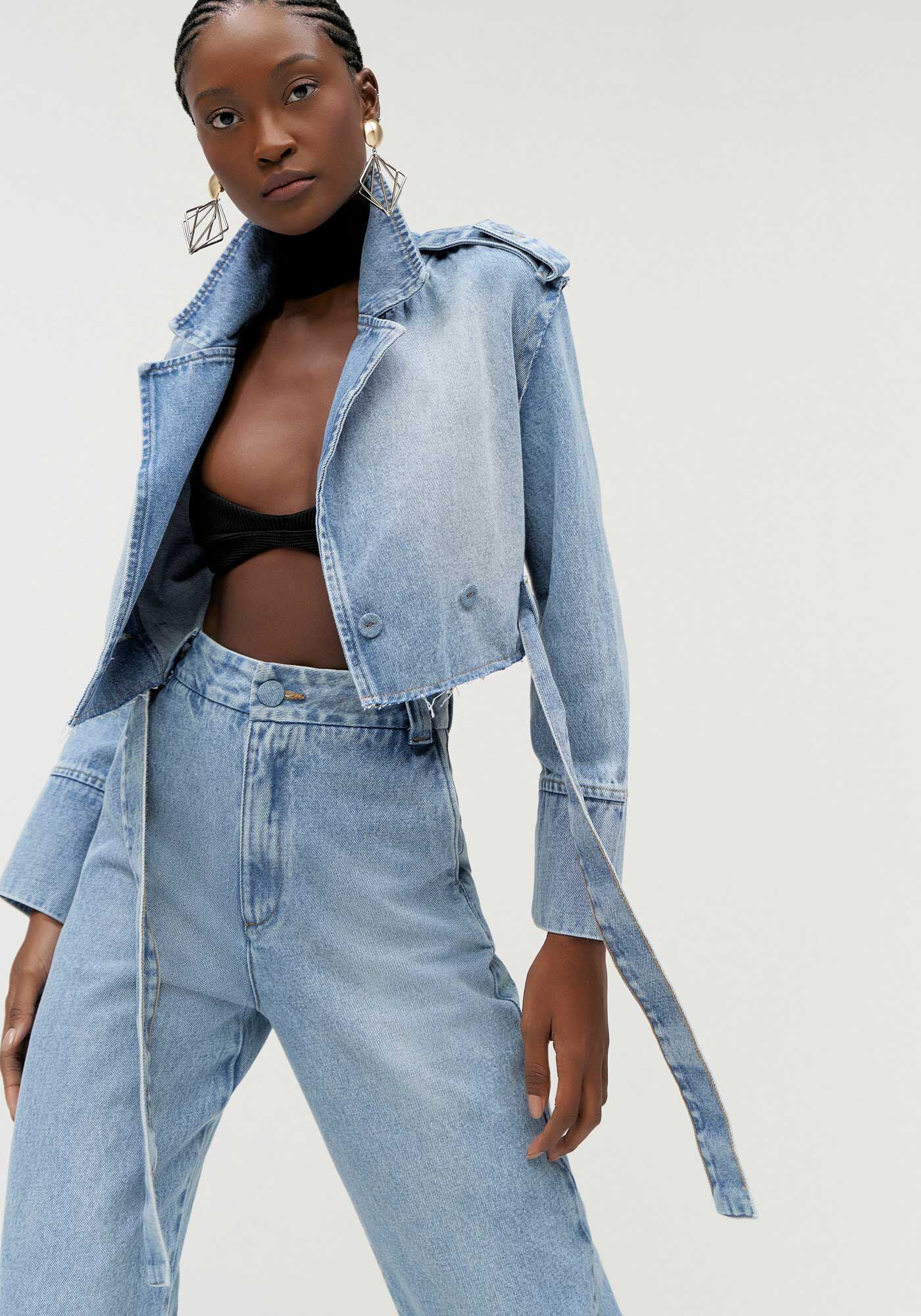Blazer Jeans Cropped com Cinto, , large.