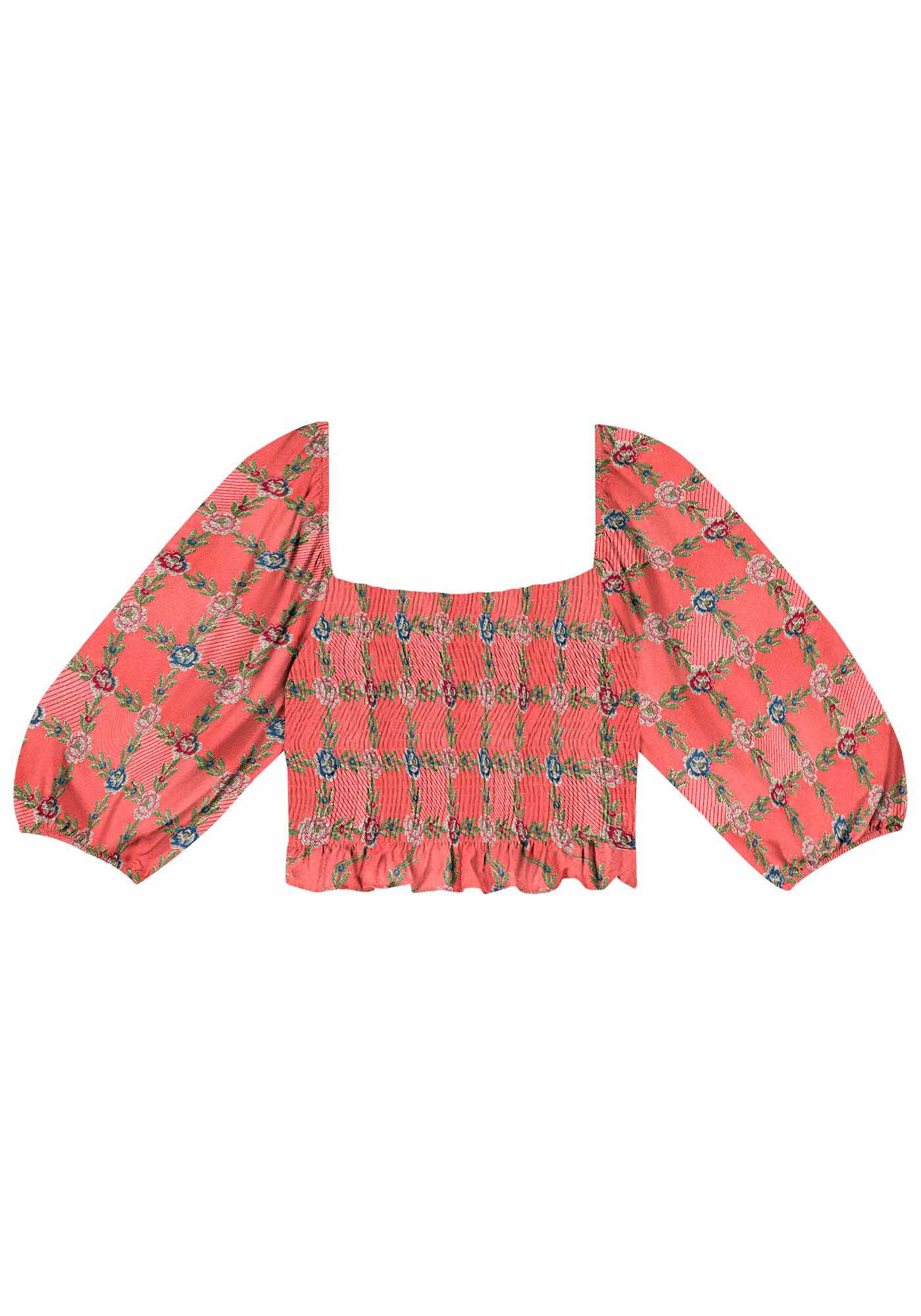 Blusa Manga Bufante Estampada Cropped com Lastex, , large.